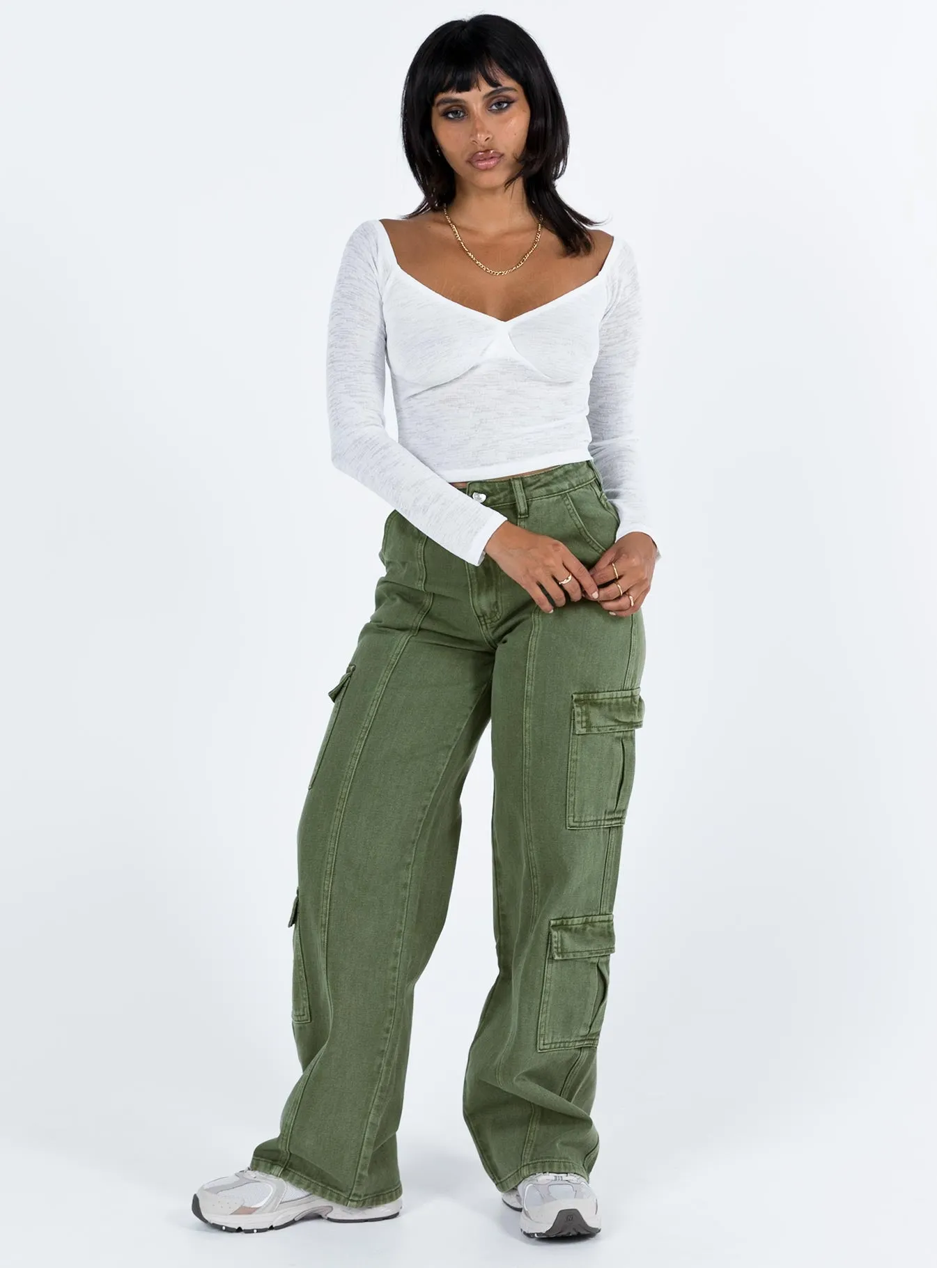 Smooth Loose Versatile Go-To Choice Jora Cargo Jeans Green