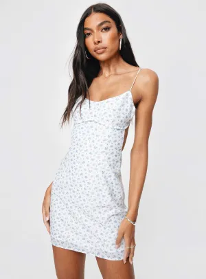 Night Sparkle Relaxed Silhouette Clemence Mini Dress White / Blue Floral