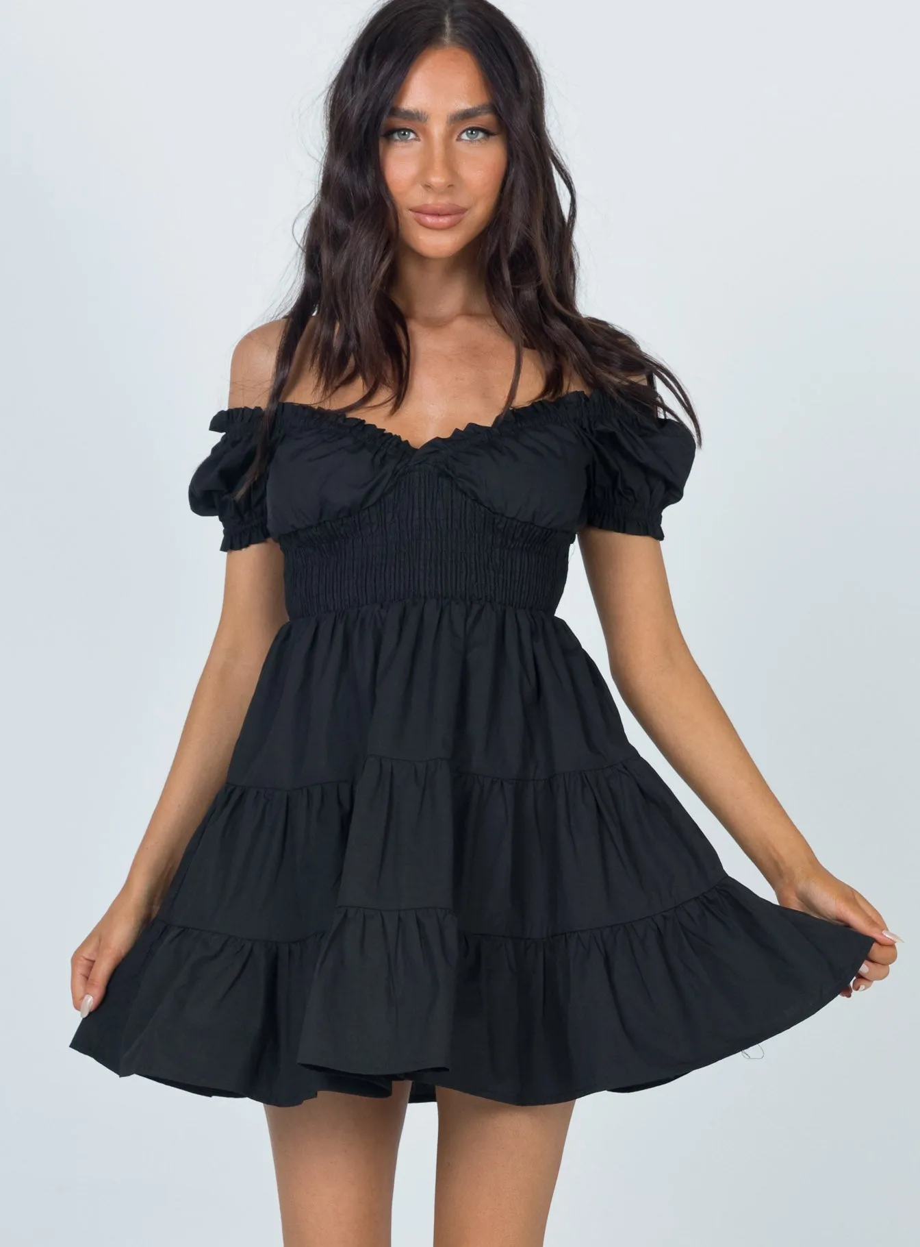 Daniela Mini Dress Black Layered Ruffle Accent