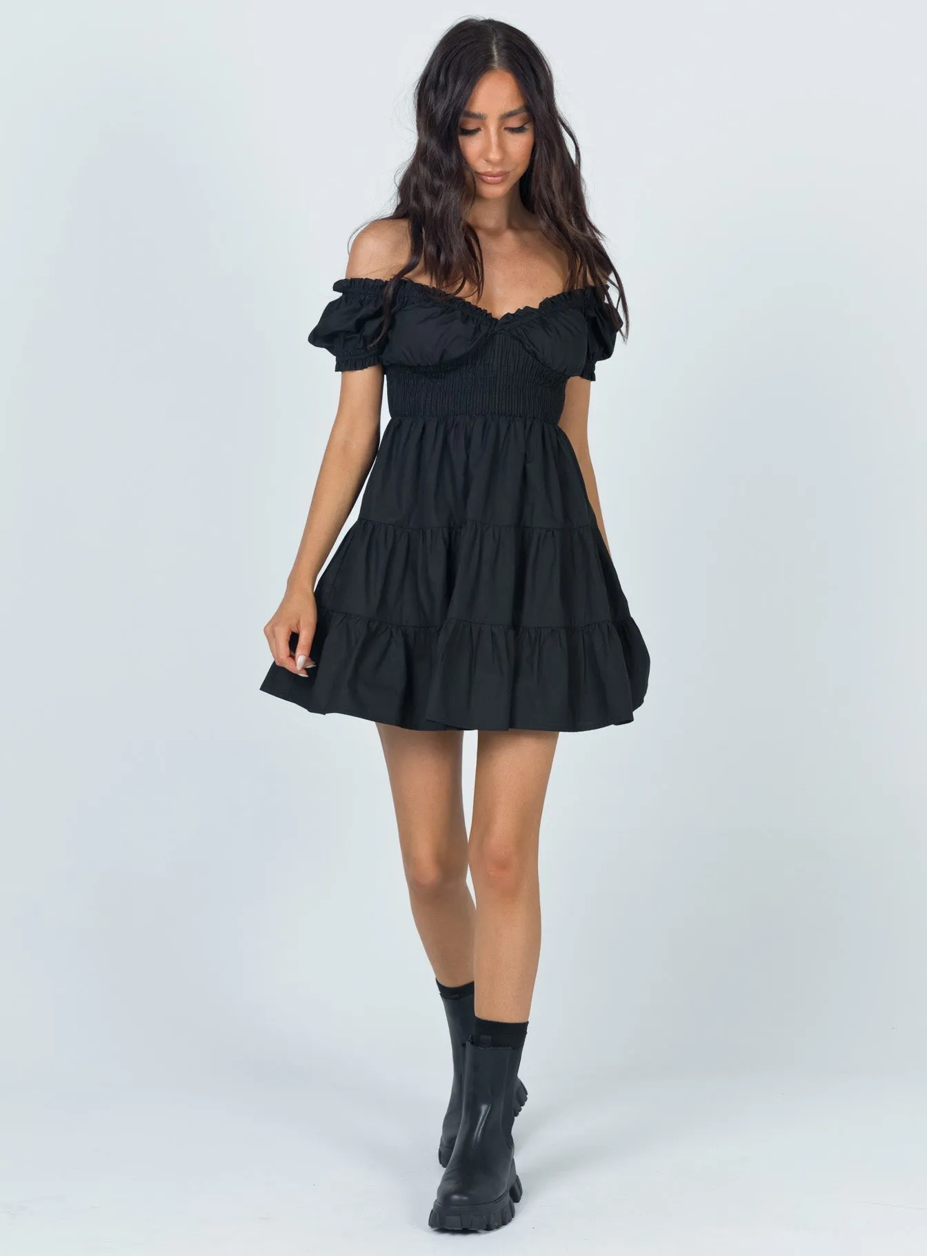 Roll Up Sleeve Adaptation Daniela Mini Dress Black
