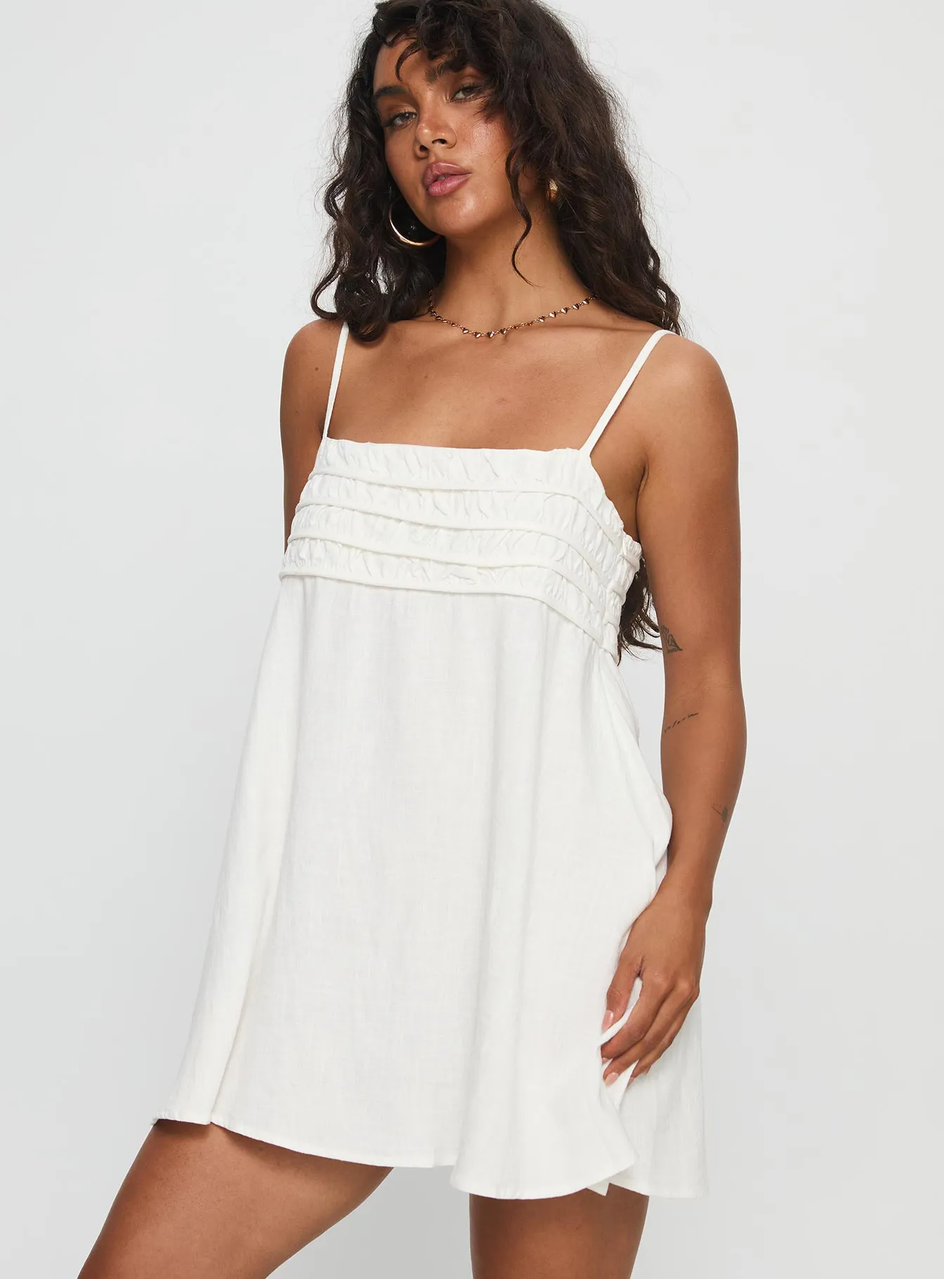 Every Breath Linen Shift Mini Dress White Show Pop Fresh Edge
