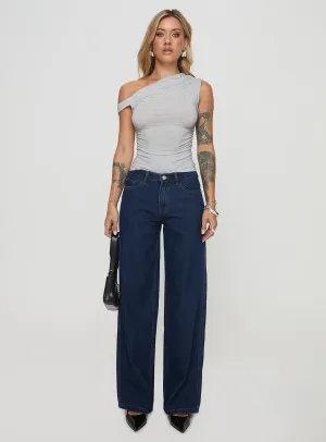Stretch Fabric Maryanne Mid Rise Straight Leg Jeans Dark Wash