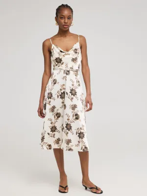Music Hall Coastal Granny Floral Satin Cowl Neck Midi Dress