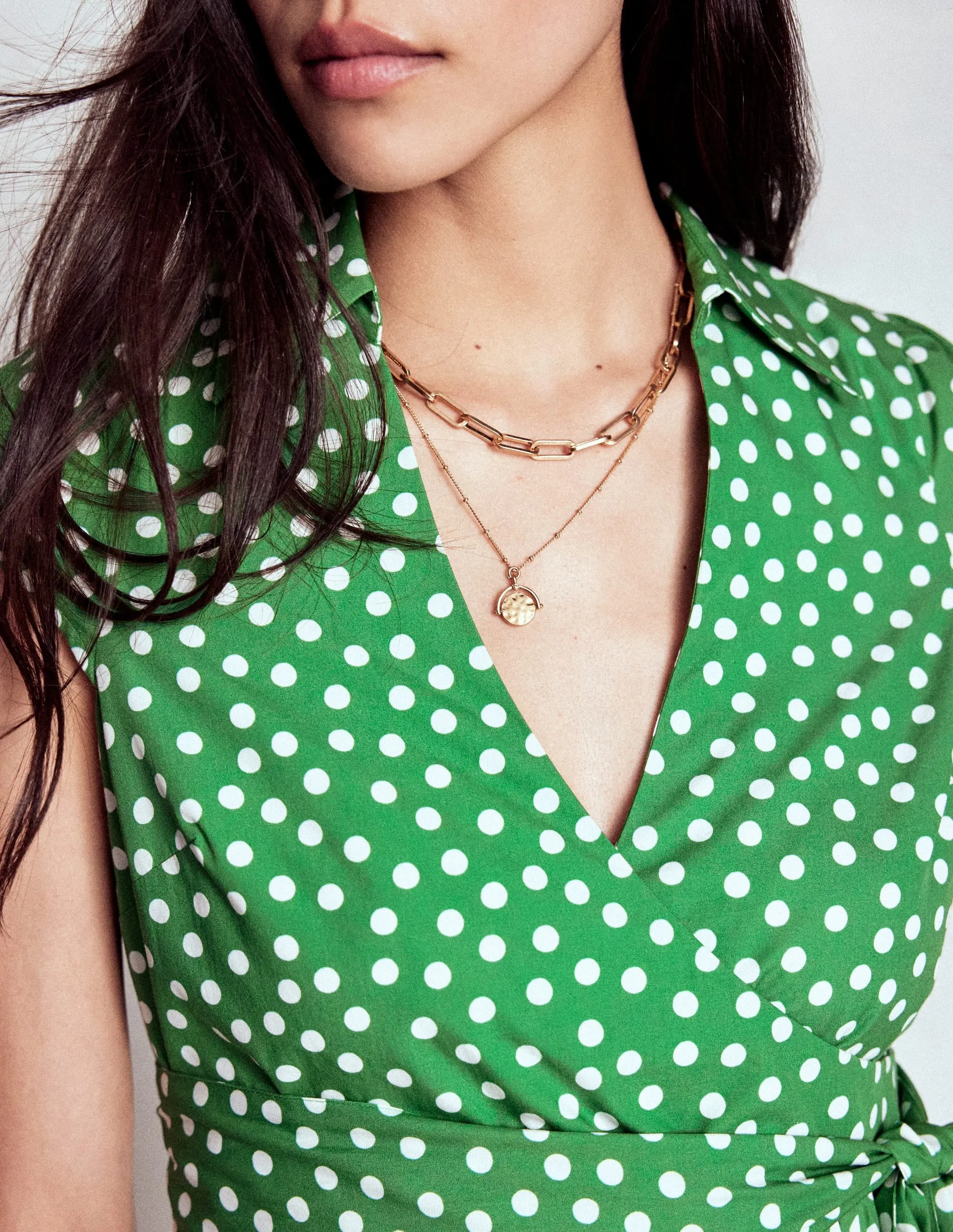 Julia Cotton Wrap Midi Dress-Highland Green, Painted Dot Sequin Glow