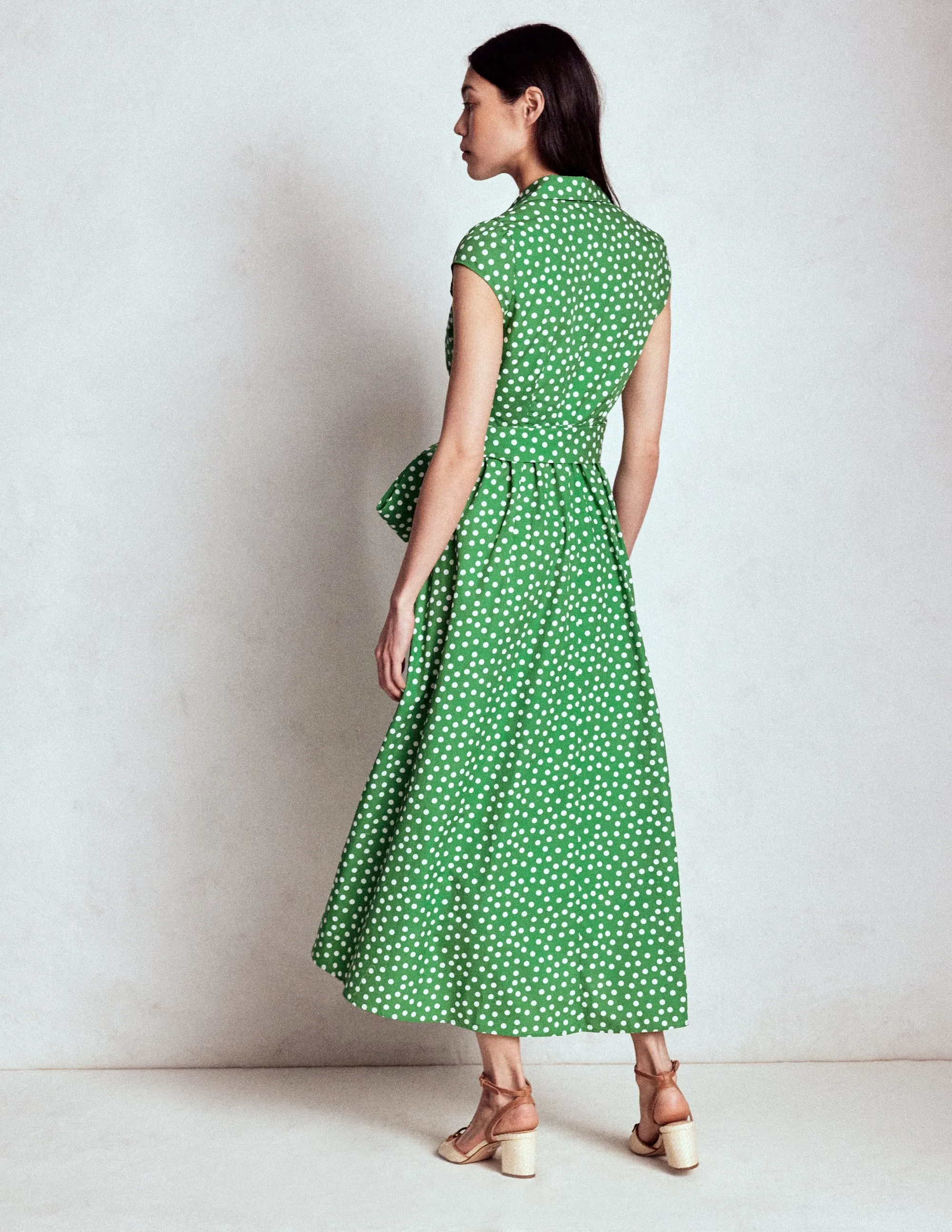 VIP Area Julia Cotton Wrap Midi Dress-Highland Green, Painted Dot