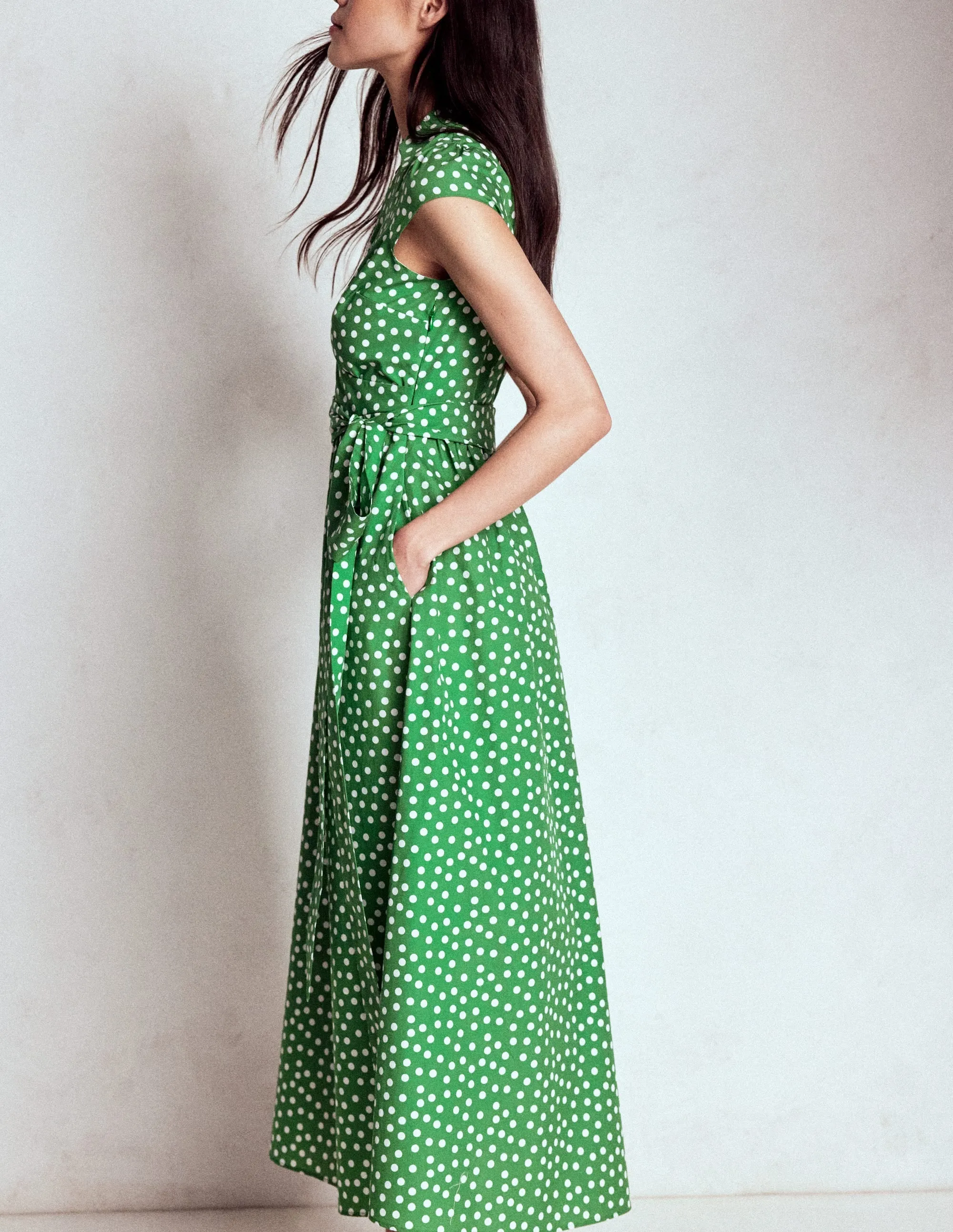 Julia Cotton Wrap Midi Dress-Highland Green, Painted Dot Low Effort Low Maintenance