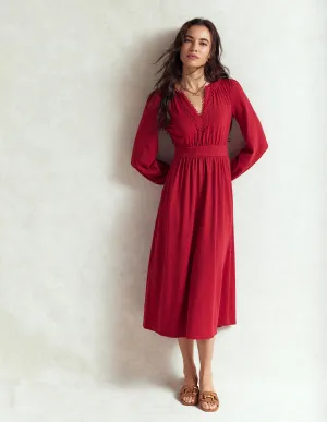 Maddie Picot Trim Midi Dress-Carmine Red Trendy Wear Stylish options