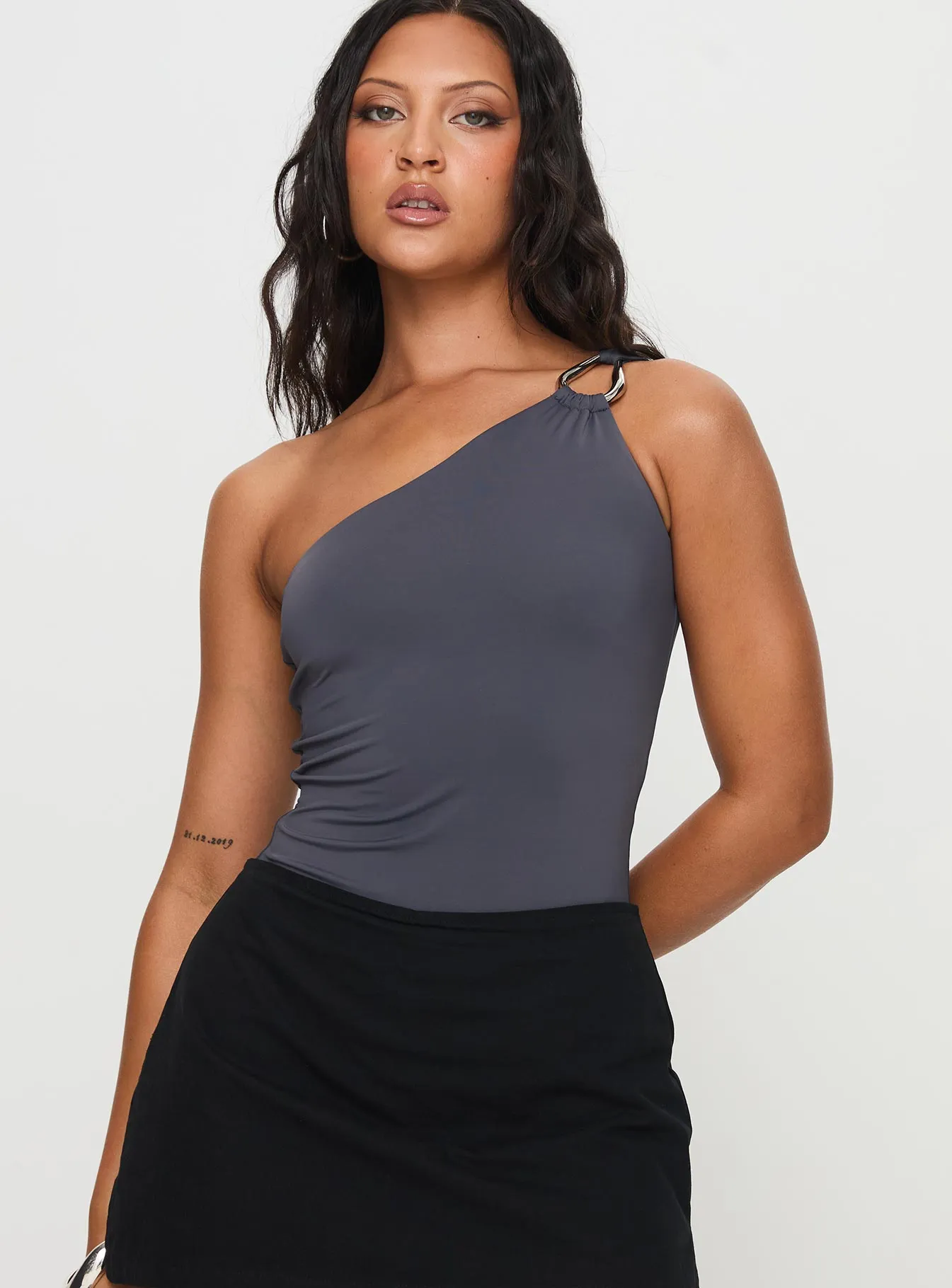 Talija One Shoulder Bodysuit Slate Loose Unique