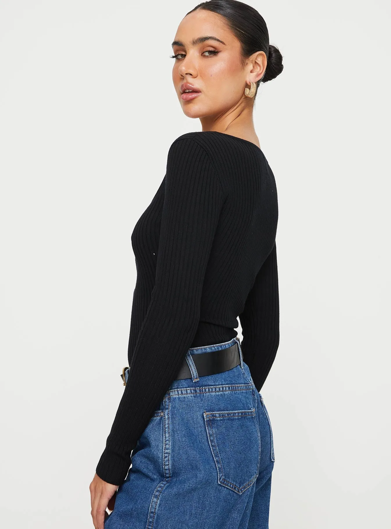 Zuma Long Sleeve Bodysuit Black Stretch Couple