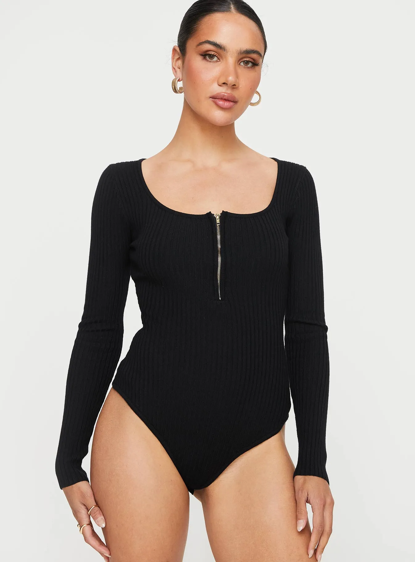 Zuma Long Sleeve Bodysuit Black Sporty Travel