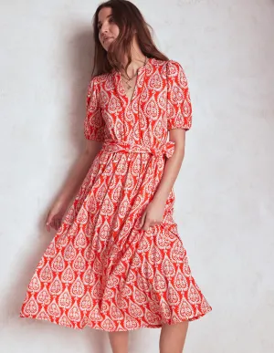 Sofia Trim Jersey Midi Dress-Firecracker Red, Ornate Geo Body Loving Italian Flair