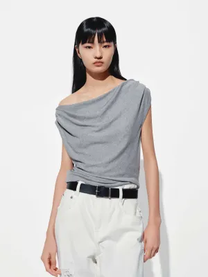 Soft And Comfortable Timeless Comfort One-shoulder Pleated T-shirt