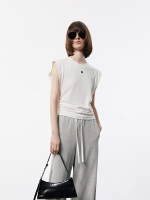 Sustainable Packaging Relaxed Armhole Cut Crew Neck Pleated T-shirt