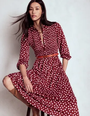 Quick Layer Smocked Jersey Shirt Dress-Chestnut, Painted Dot