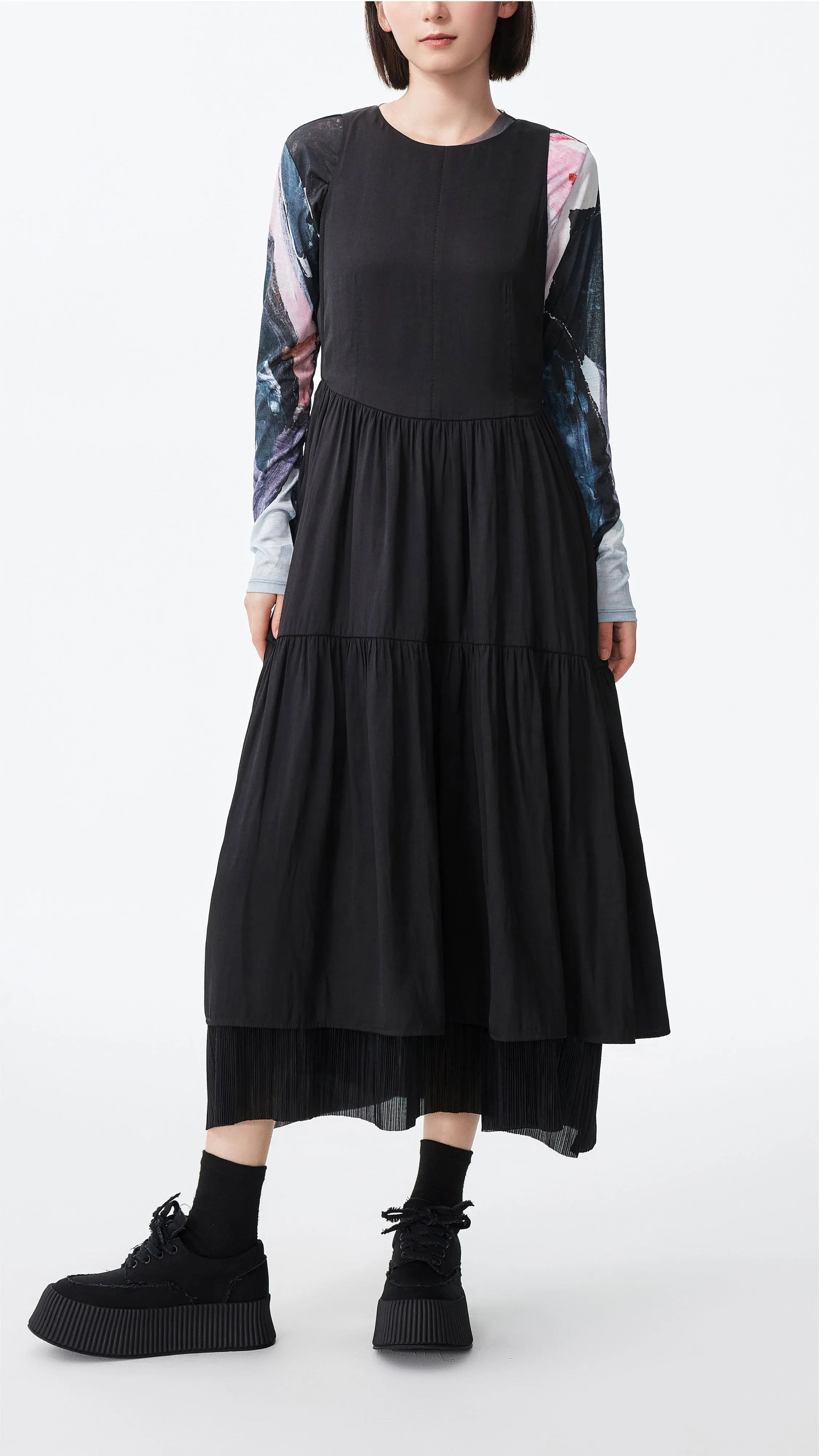 Tiered Midi Dress Stretchable Material CompactPackableDesign