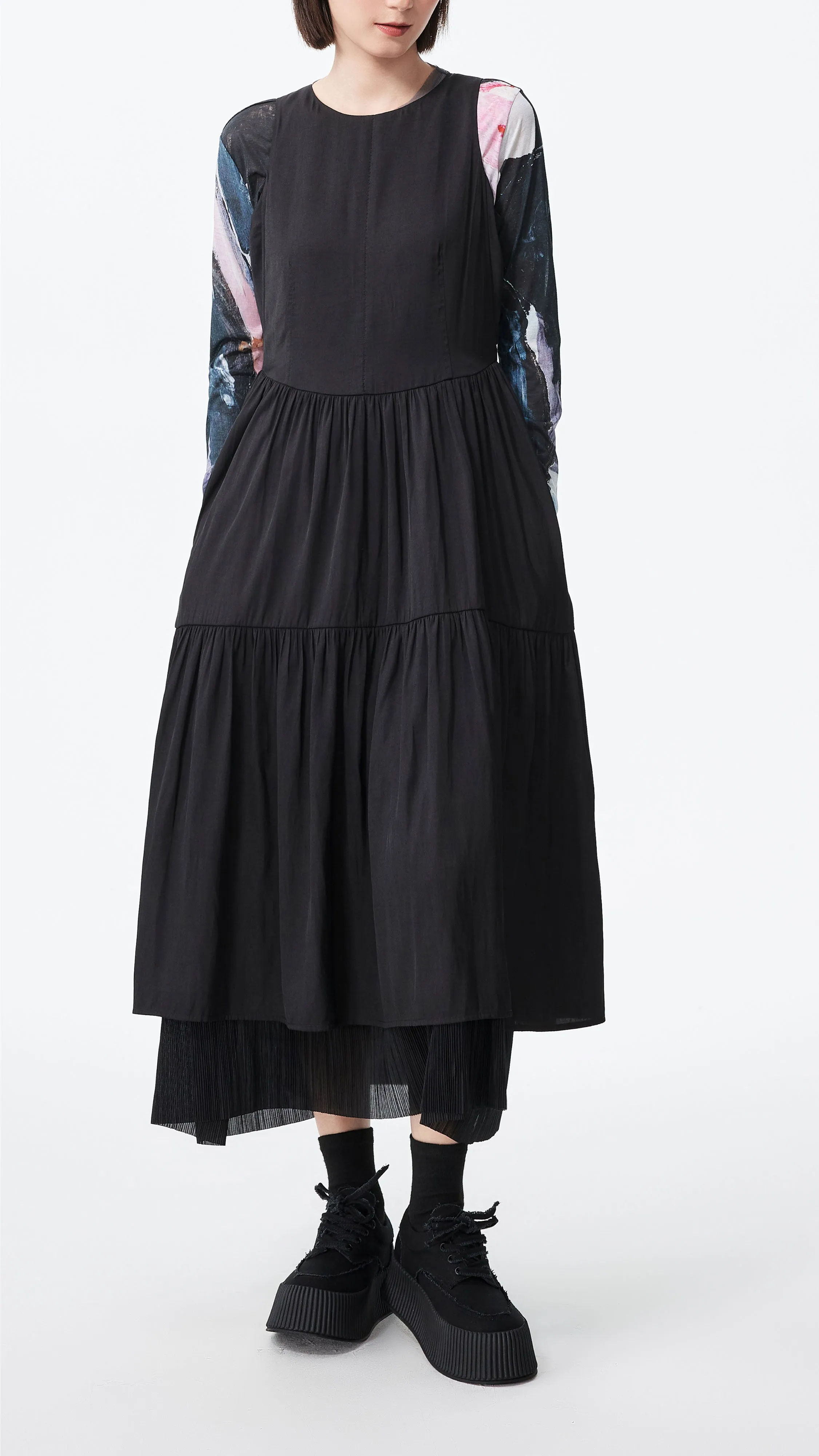 Tiered Midi Dress Pure Tone Vintage Soul
