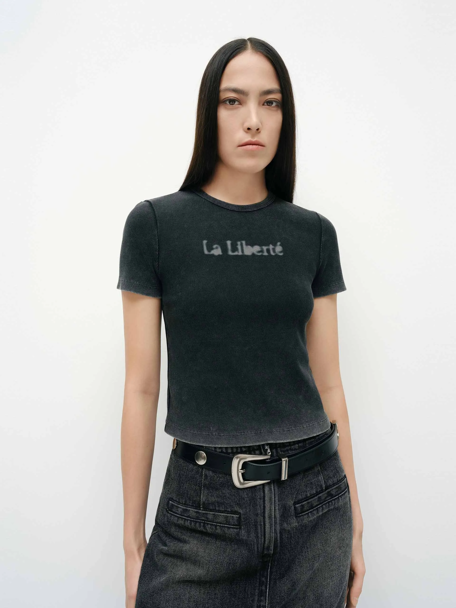 Front Letter Cropped T-shirt Oeko Tex Certified Essential layering piece
