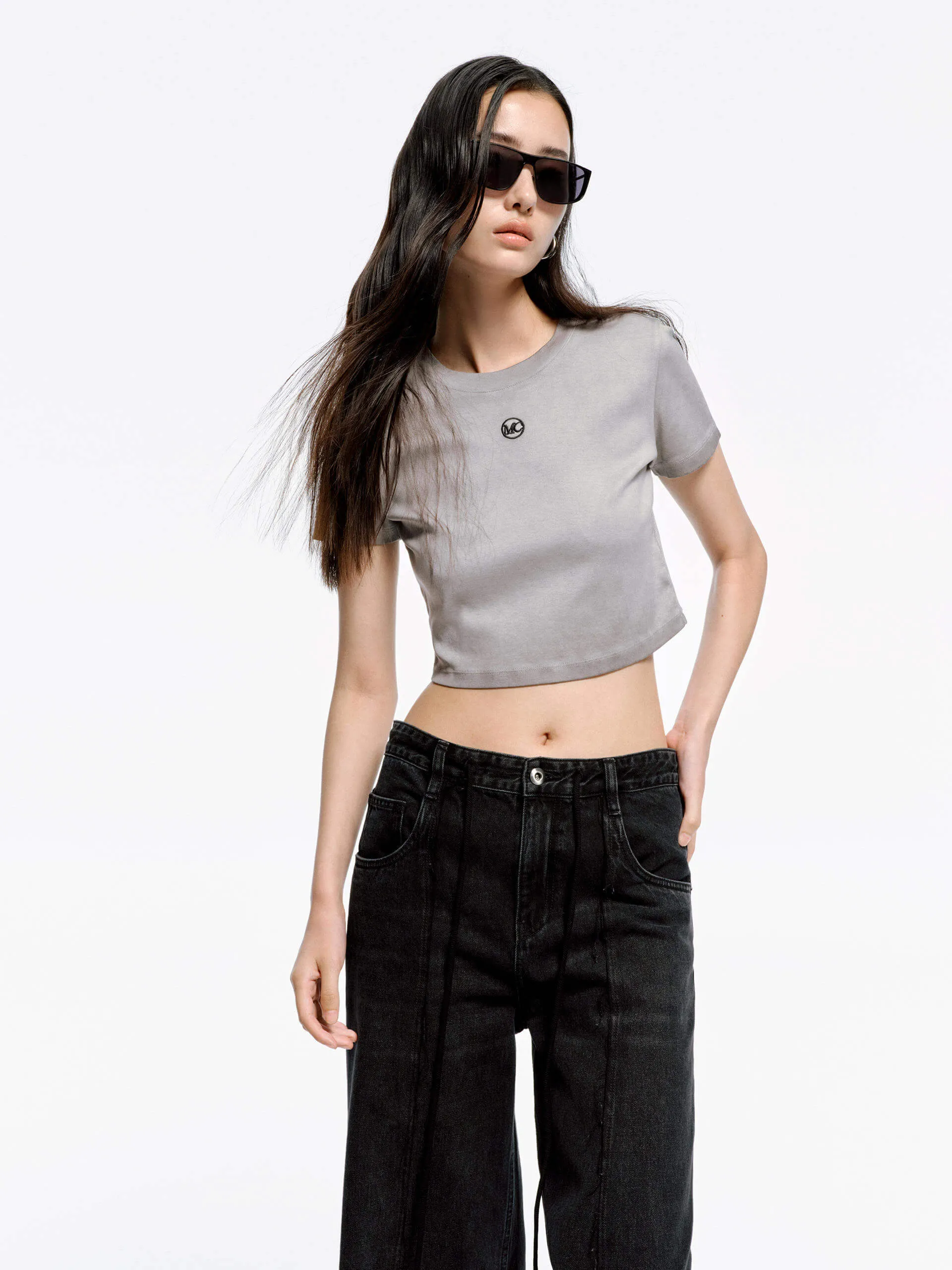 Cropped Fit Cotton T-shirt Striped modernity Cozy Feeling