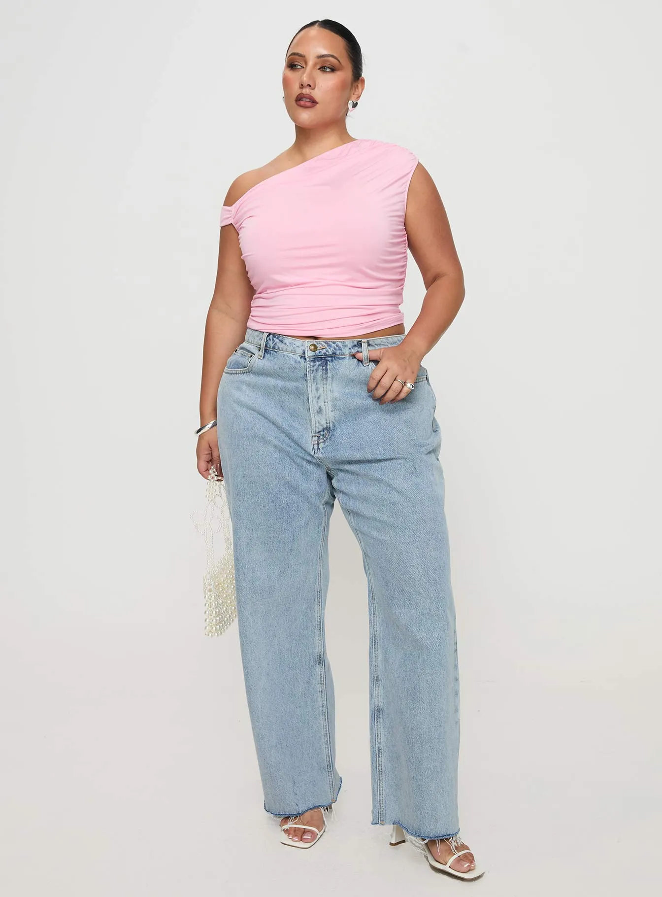 Shopping Day Adult Fashion Athlete Fit Fawcett High Rise Straight Leg Jeans Light Blue Wash Curve