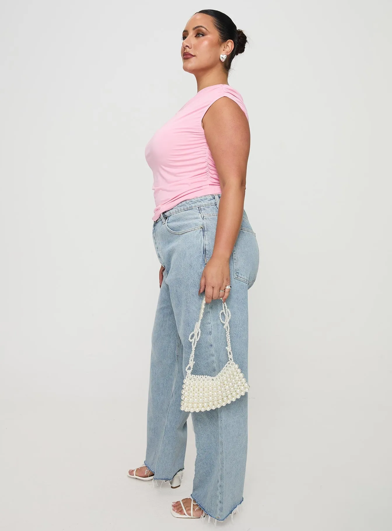 Athlete Fit Modern Autumn Days Recycled Cotton Blend Fawcett High Rise Straight Leg Jeans Light Blue Wash Curve