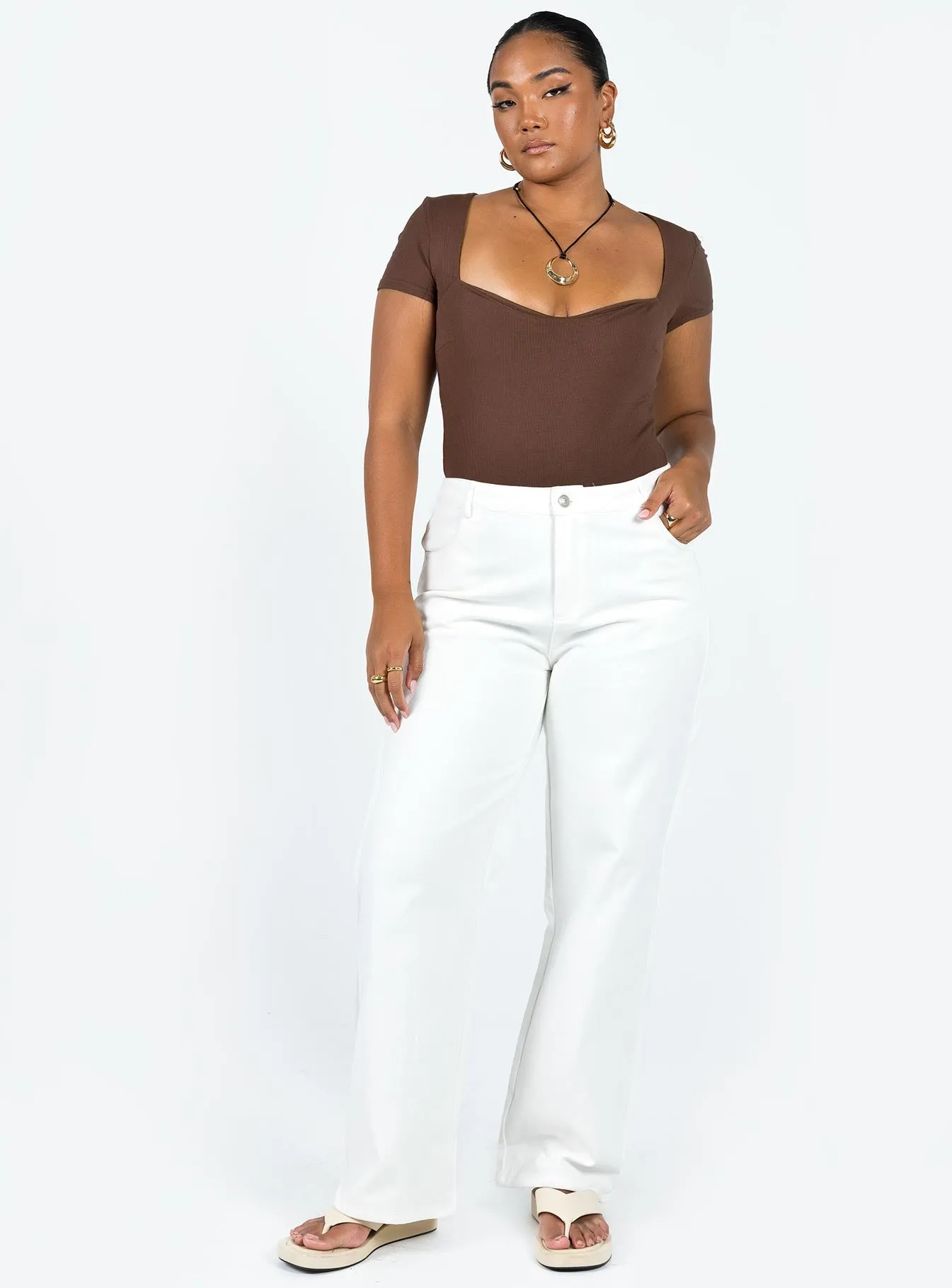 Classic Cut Stylish Casual Evening Stroll Garza Wide Leg Jeans White Denim