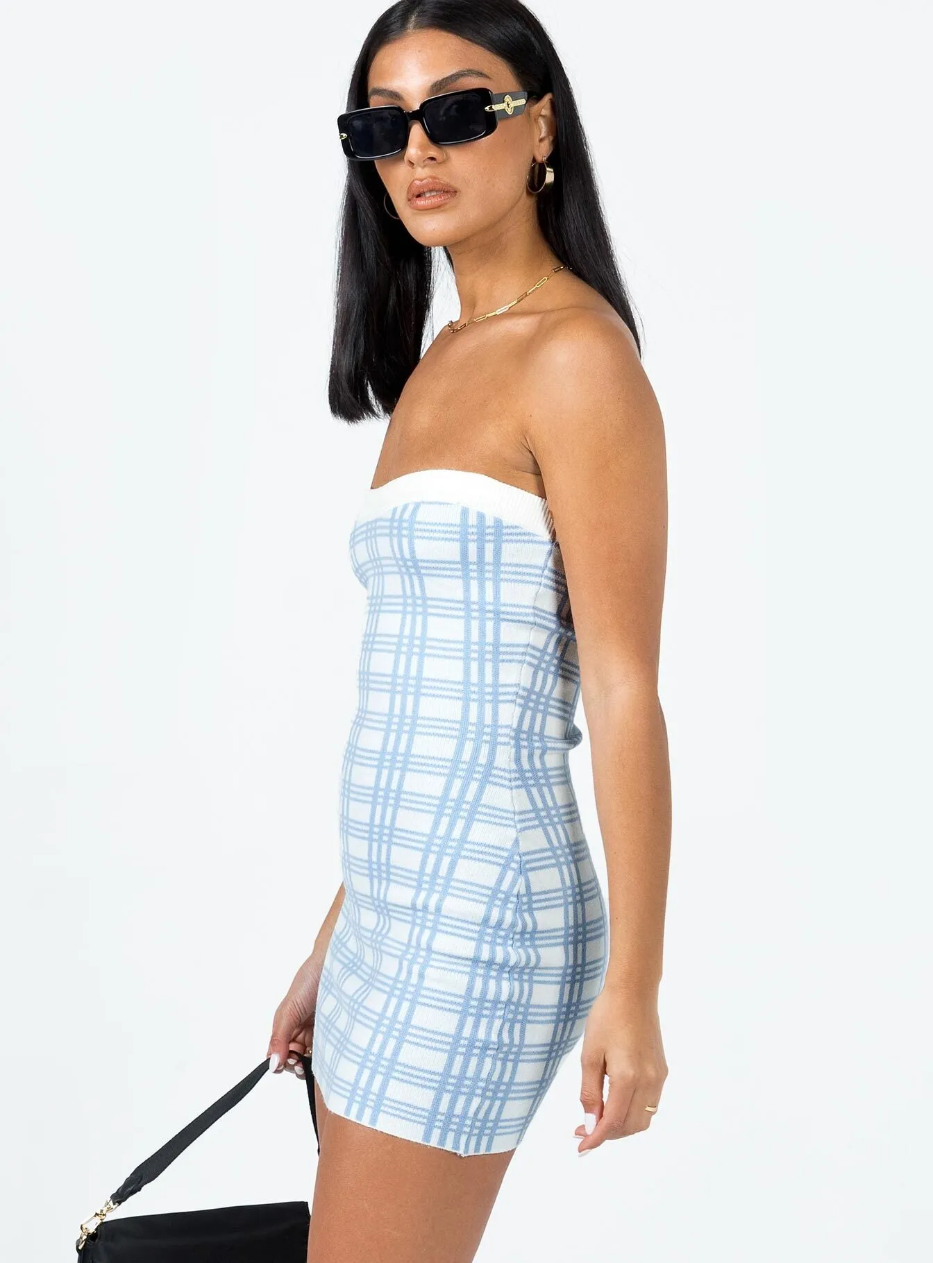 Generous Armholes Carano Mini Dress Blue Check