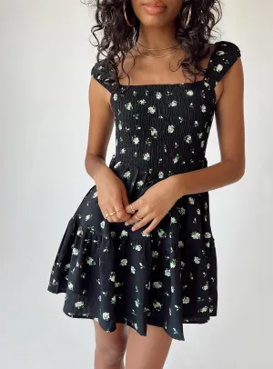 Cedarwood Mini Dress Black / Floral Twist Front Draping