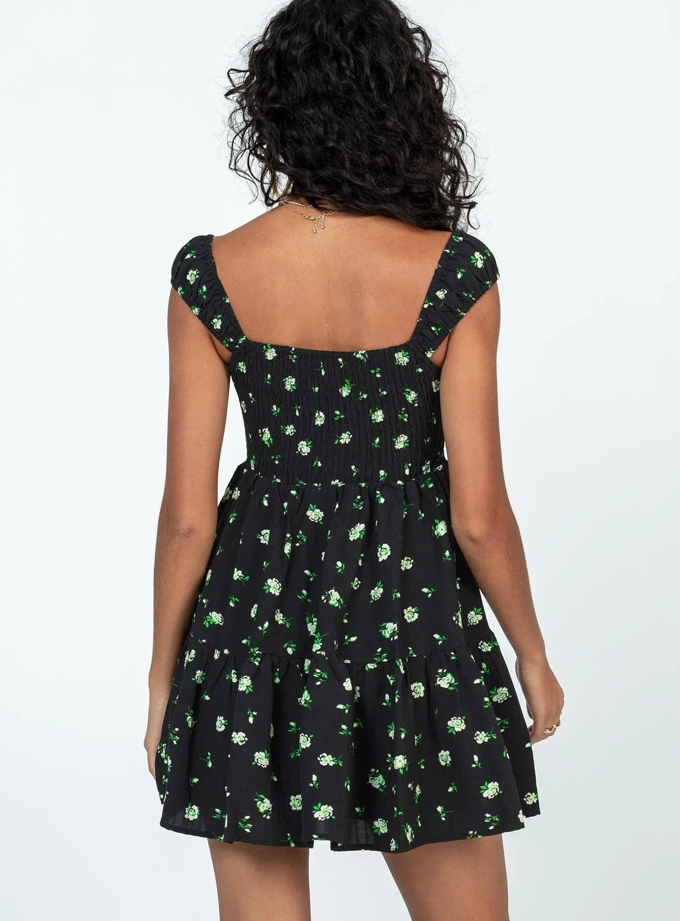 Reinforced Hemline Weighted Hem Cedarwood Mini Dress Black / Floral