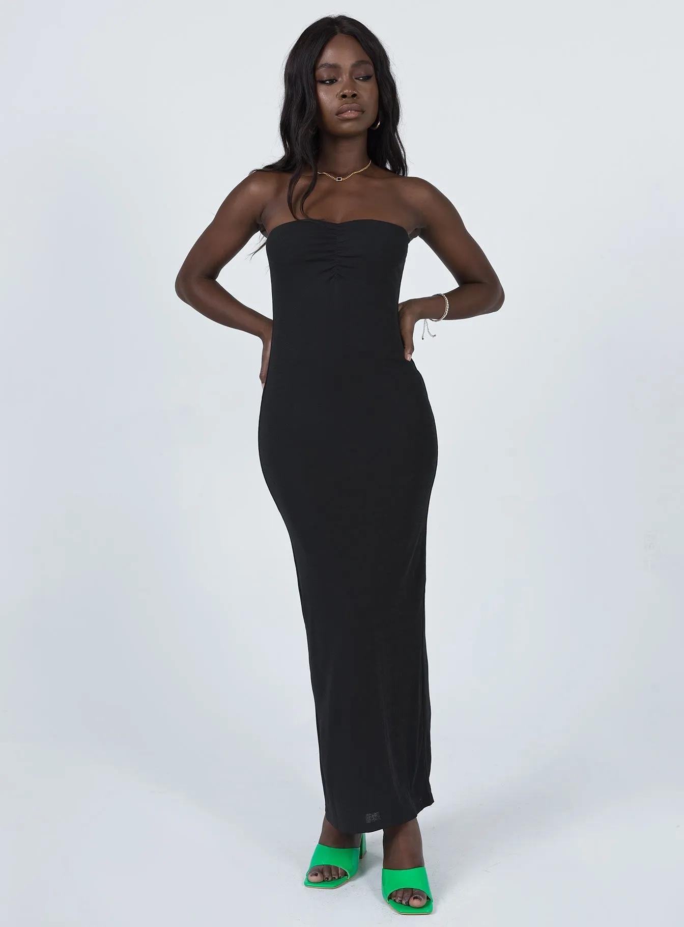 Charm Strapless Maxi Dress Black Tile Glow
