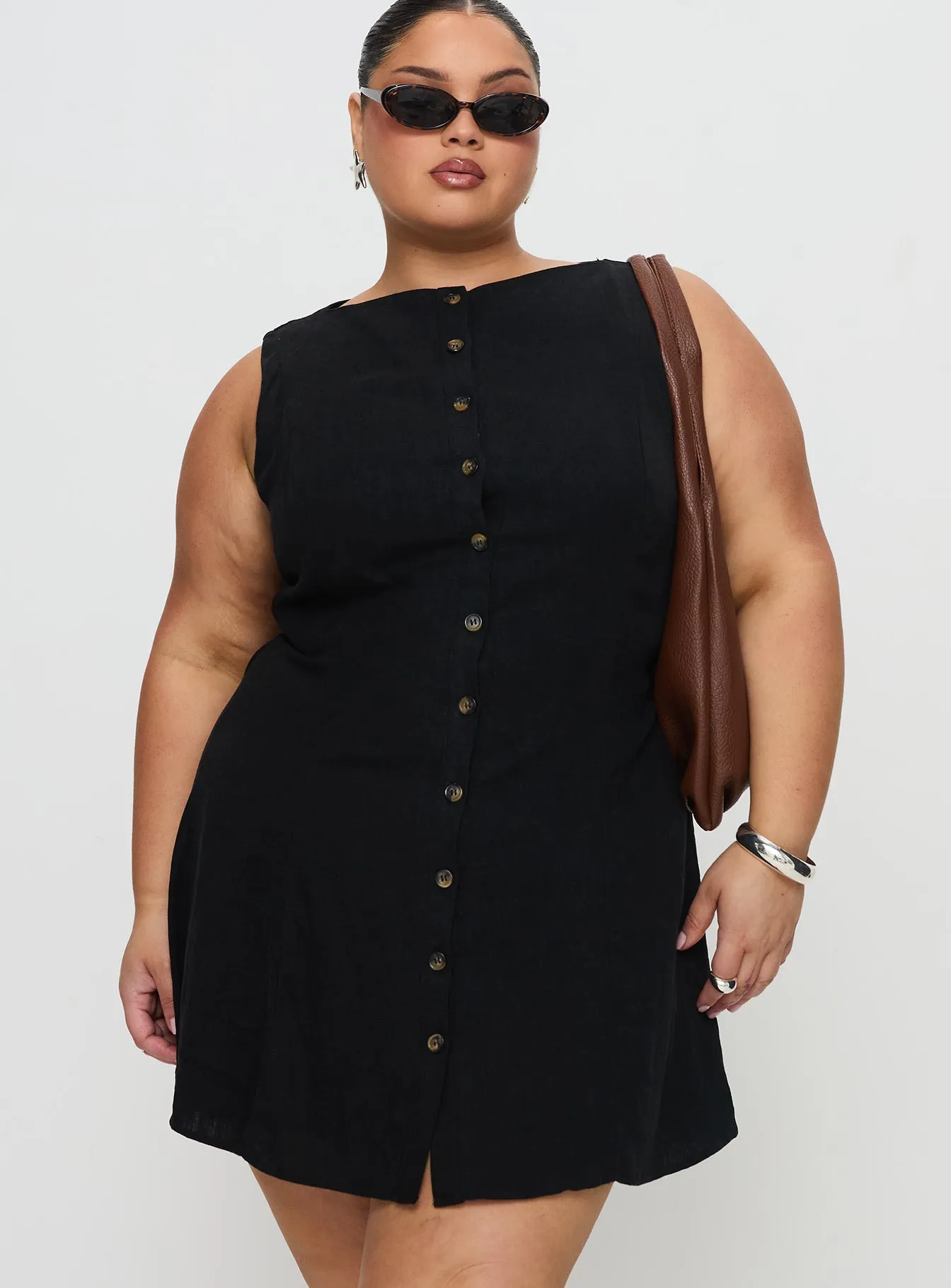 Dollie Linen Mini Dress Black Curve Eco Friendly Material