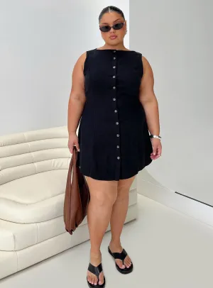 City Pop Casual Design Dollie Linen Mini Dress Black Curve
