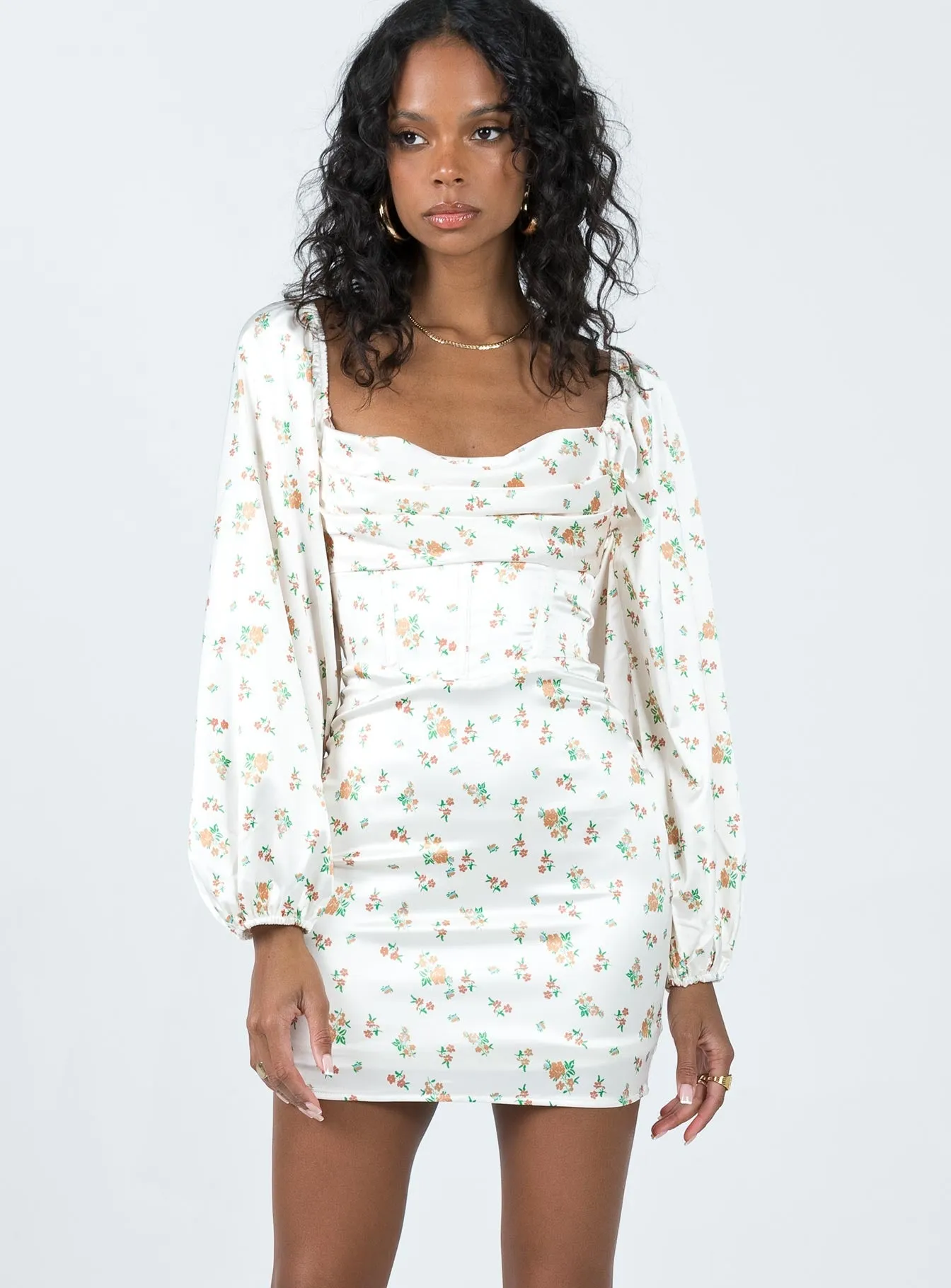 Lillie Long Sleeve Mini Dress Floral Bold Silhouette Reinforced Stitching