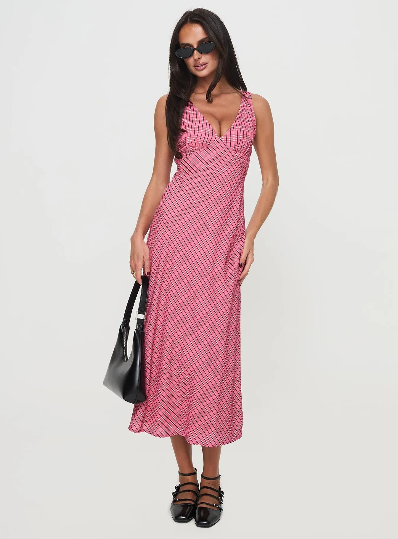Nellie Midi Dress Pink Check Dream Flow