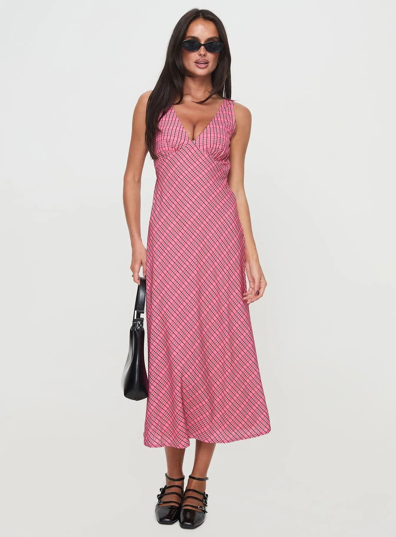 Nellie Midi Dress Pink Check Orange Heat Mesh Glow