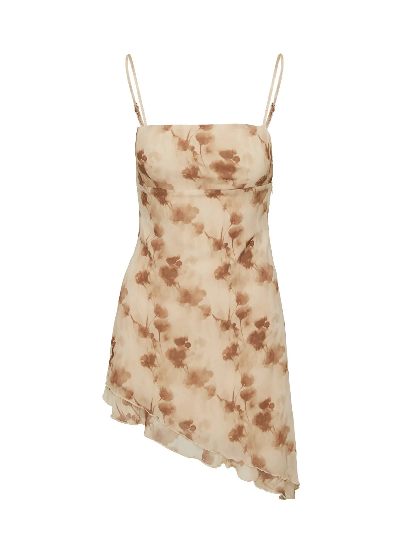 Pop Beat Glow Star Quinns Asymmetric Mini Dress Beige / Floral