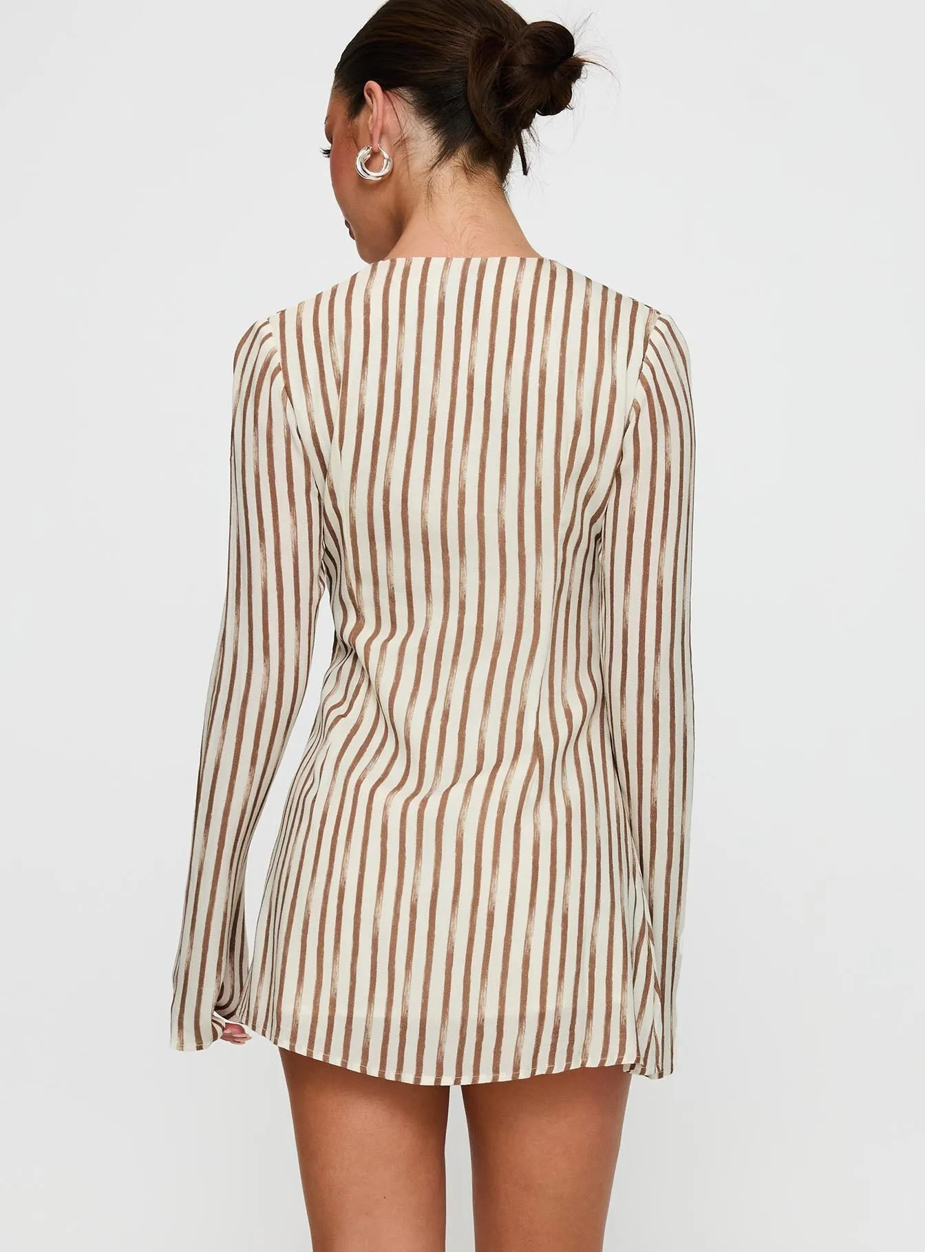 The Good Life Mini Dress Brown / White Stripe Crop Cut Secure fastening