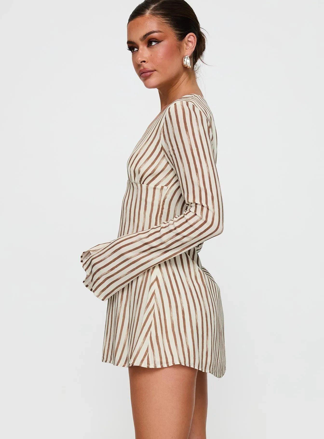 The Good Life Mini Dress Brown / White Stripe Hypoallergenic fabric Full Circle Skirt Pattern