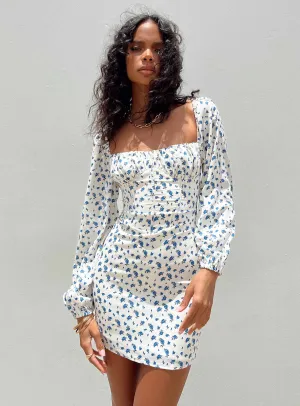 Vilma Long Sleeve Dress White Floral Playful Fashion Elegant formal mini gown