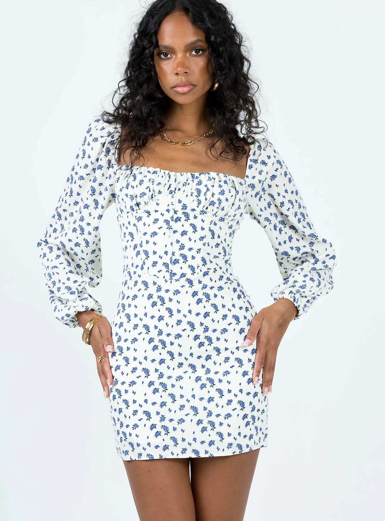 Vilma Long Sleeve Dress White Floral Tagless Design Vibrant Look