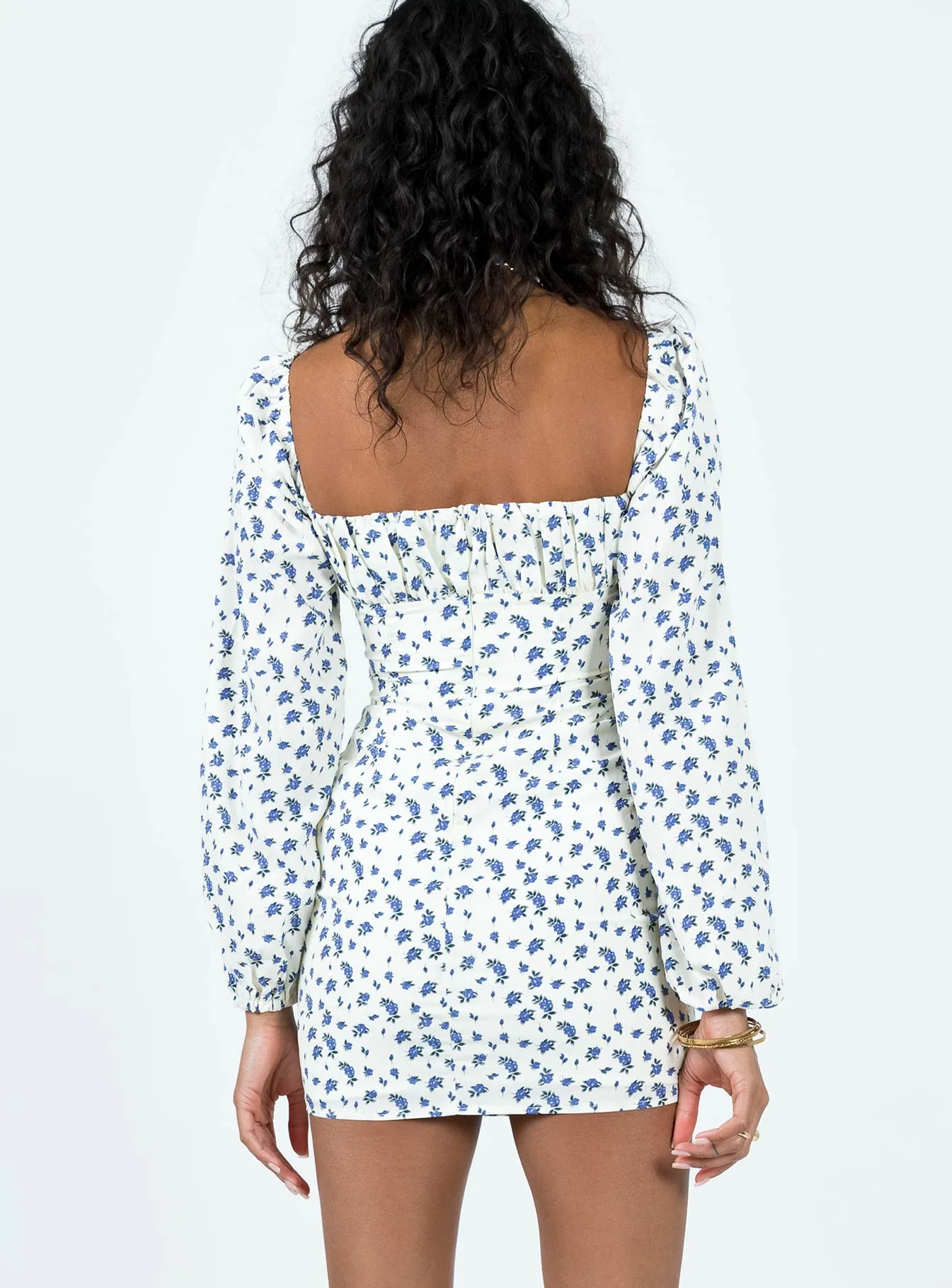 Vilma Long Sleeve Dress White Floral Romantic mini dress