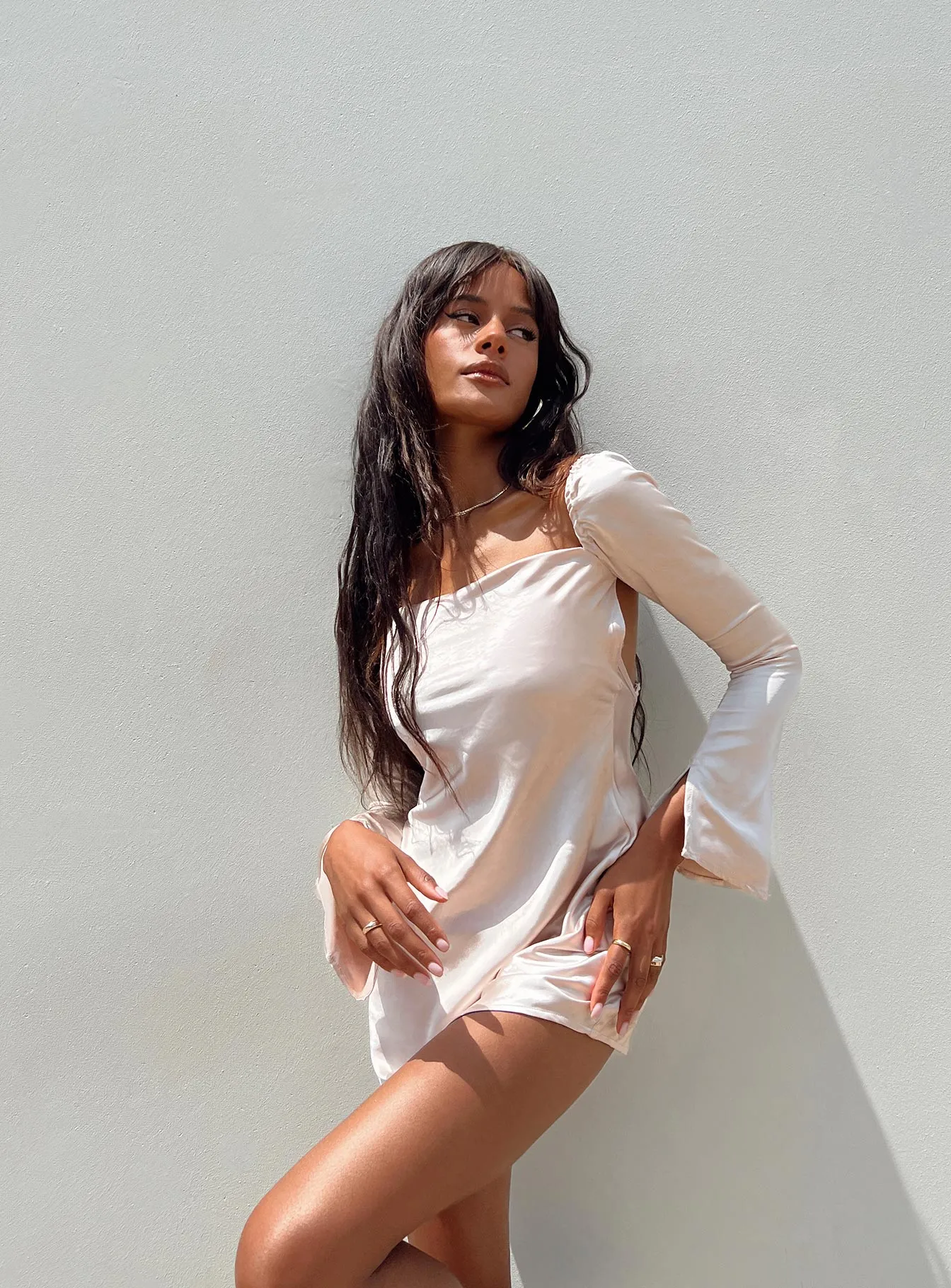 Pop Light Wallum Long Sleeve Mini Dress Champagne