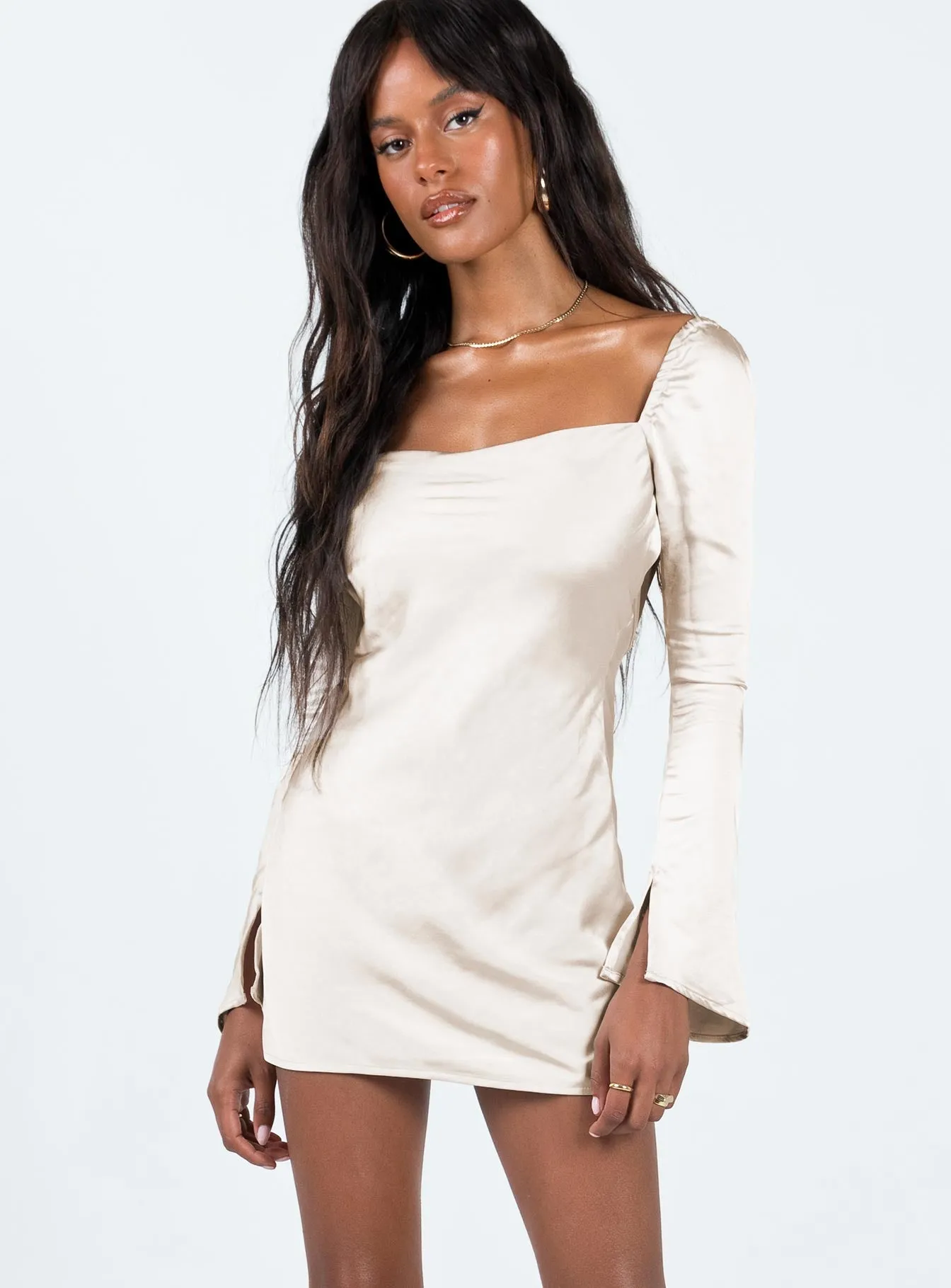 Wallum Long Sleeve Mini Dress Champagne Simple Vibe