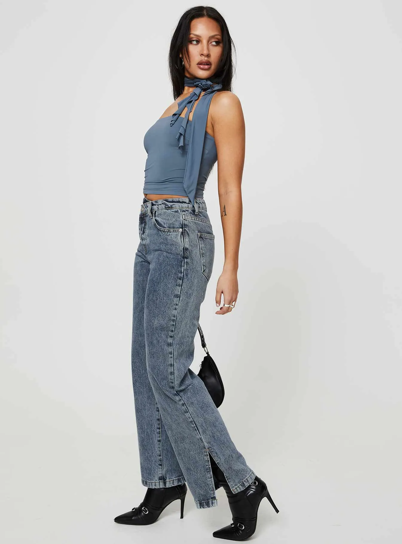 Smooth Comfort Brunell Asymmetrical Waistband Jeans Mid Wash