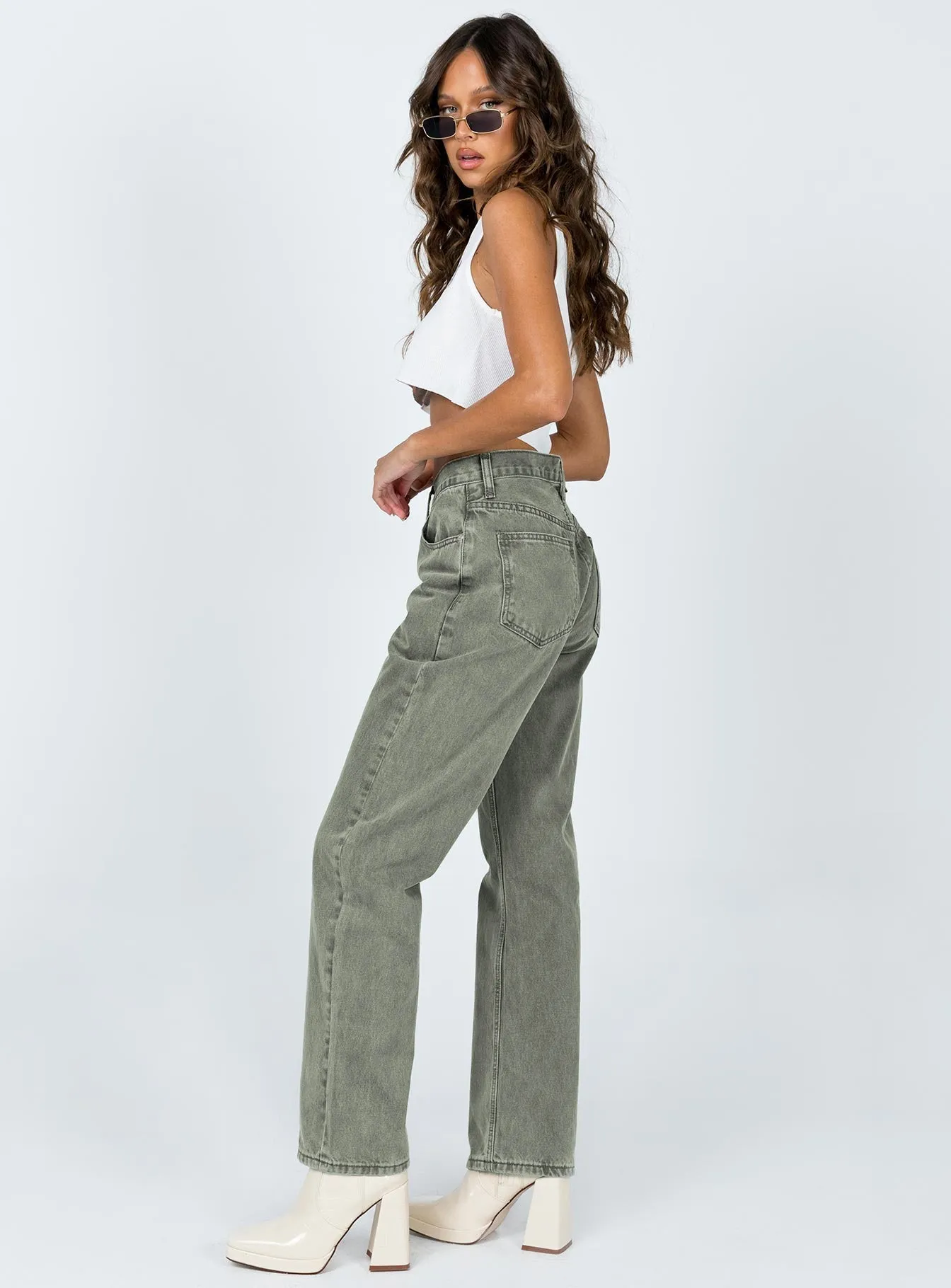 Effortless Layer Holly Asymmetric Straight Leg Jean Green Denim