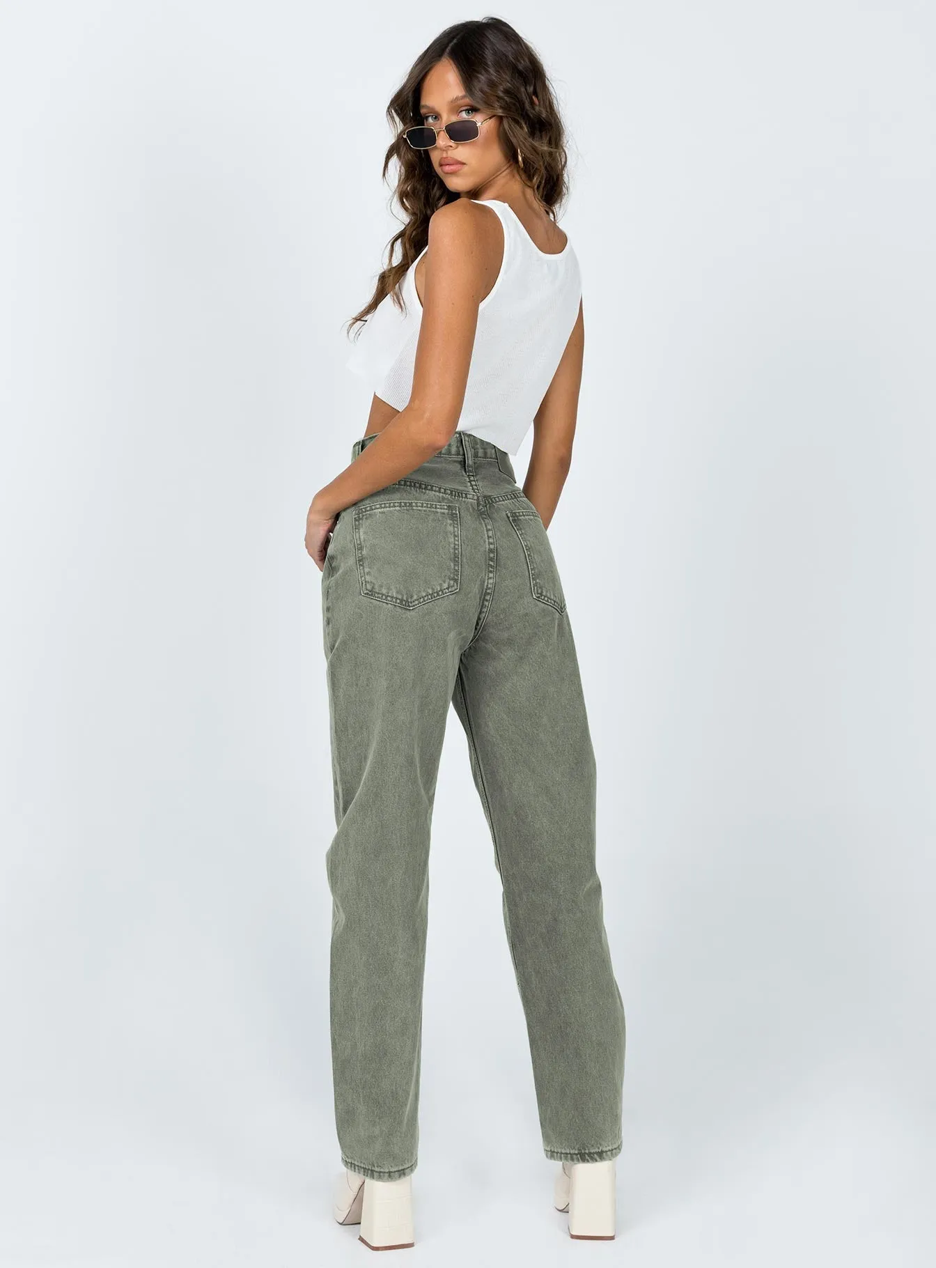 Softened Seams Color Lock Technology Holly Asymmetric Straight Leg Jean Green Denim
