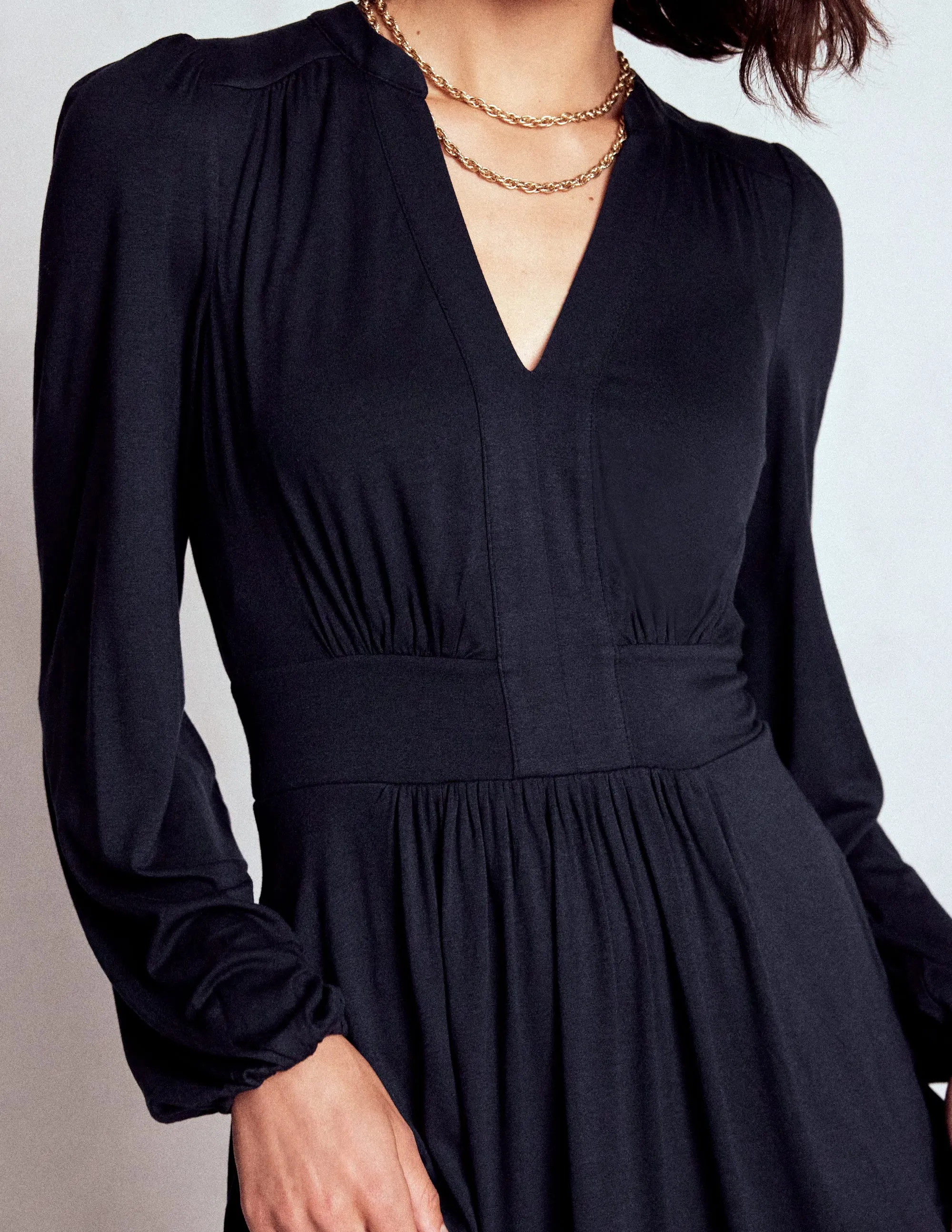 Elegant office dress Lily Long Sleeve Midi Dress-Navy