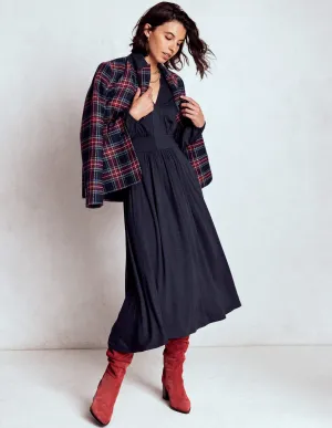Contemporary Style Autumn Stroll Lily Long Sleeve Midi Dress-Navy
