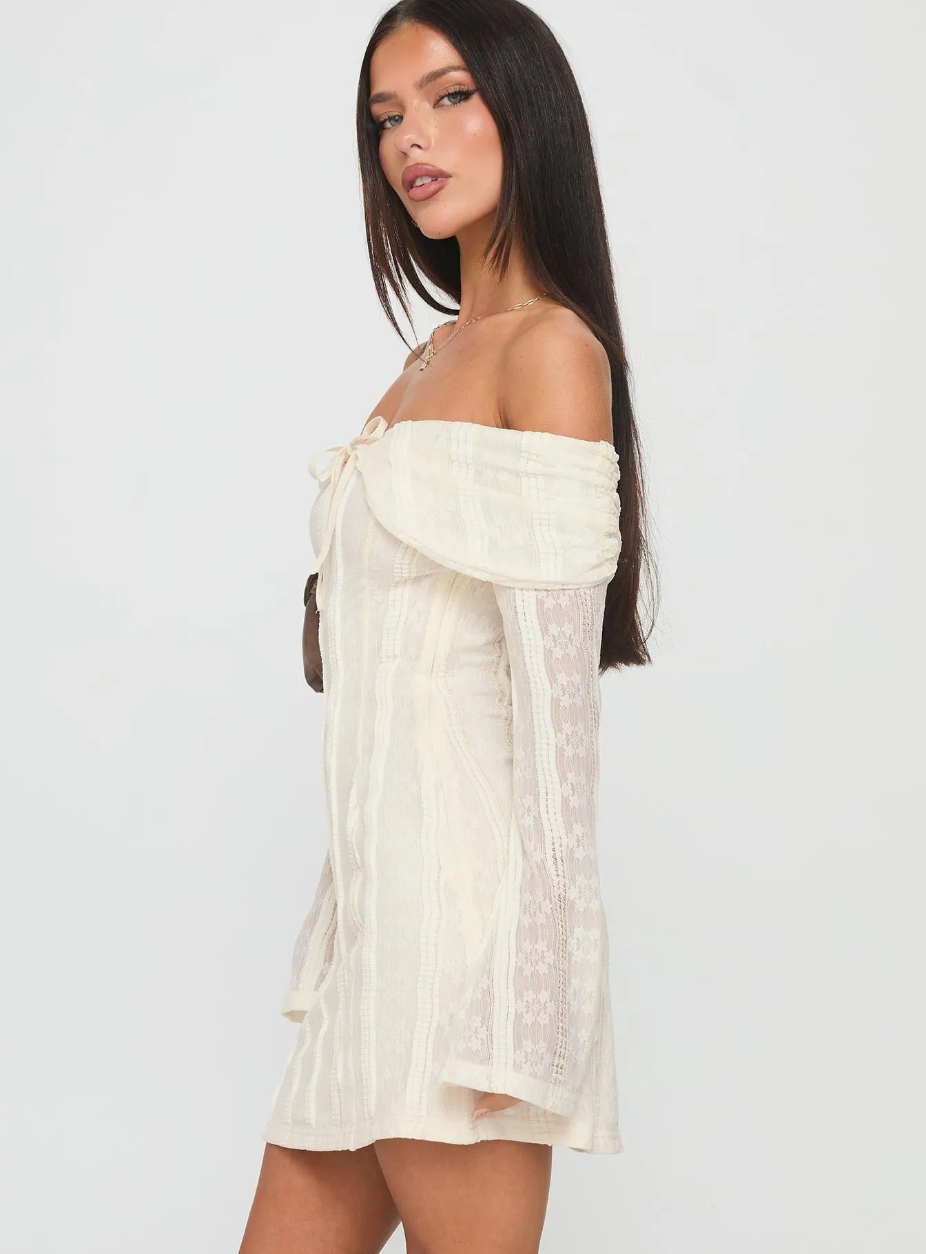 Colettie Long Sleeve Mini Dress Cream Street Ready