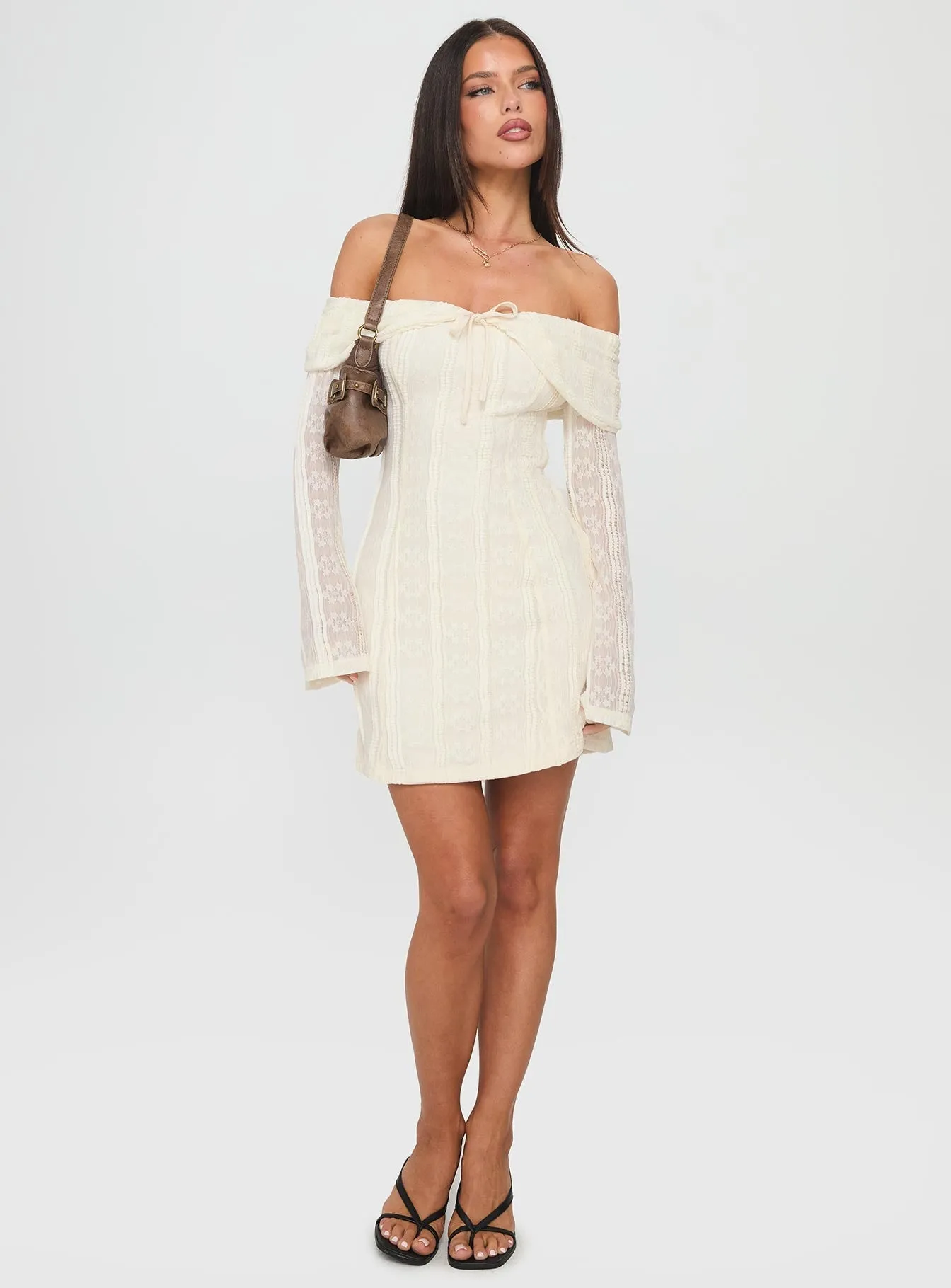 Colettie Long Sleeve Mini Dress Cream Curvy Love