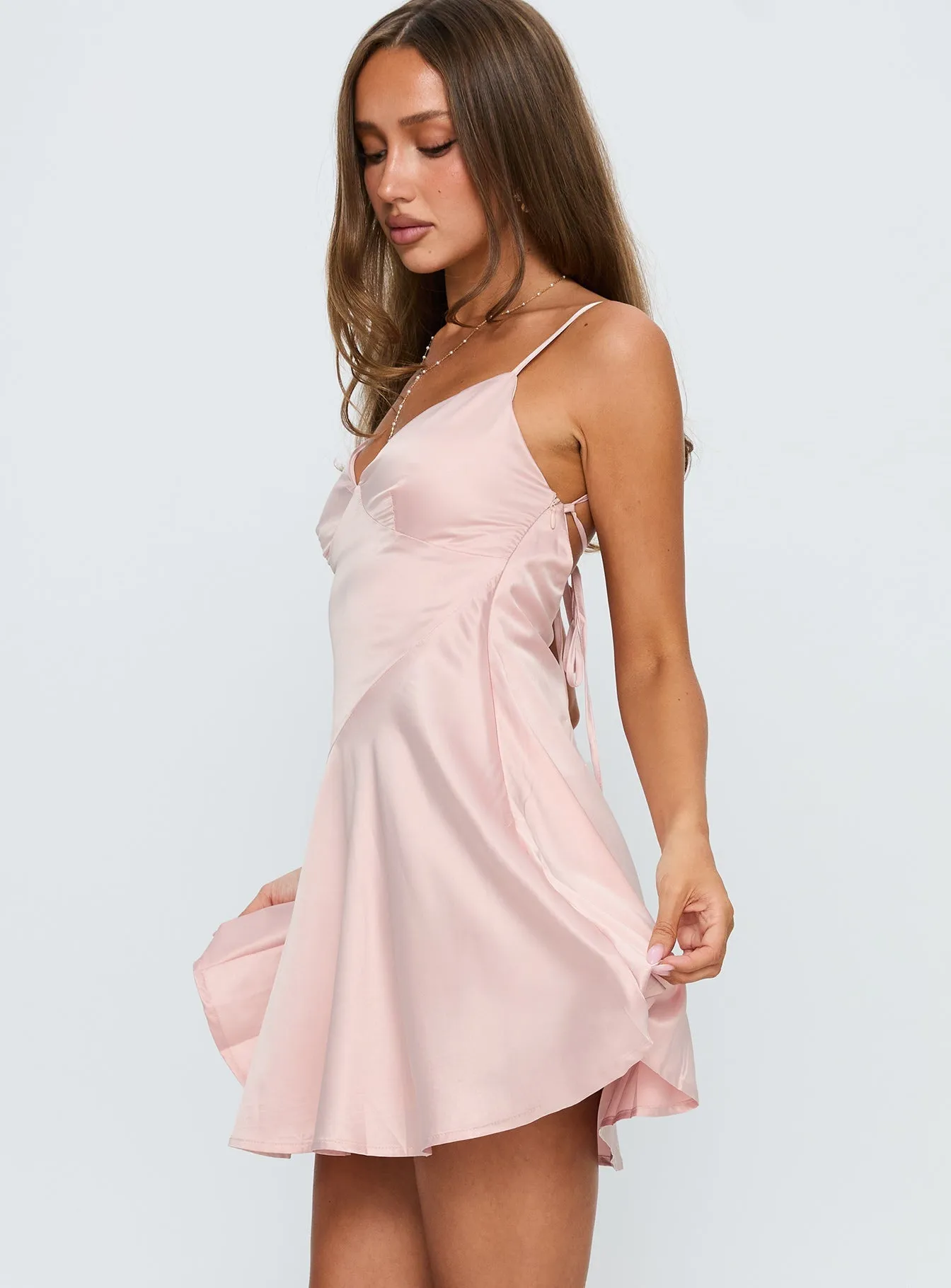 Summer Blush Mini Dress Pink Twist Front Draping